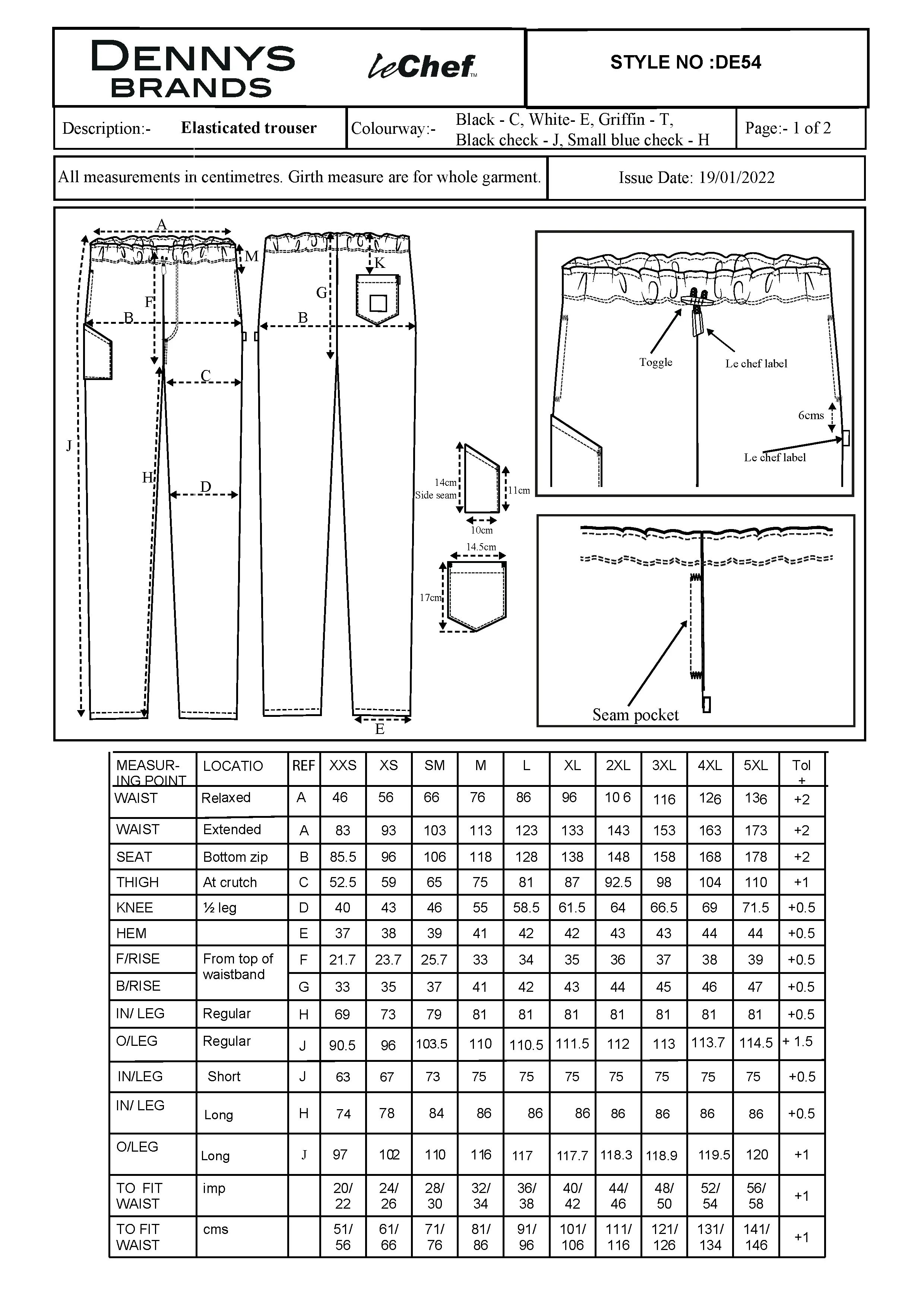 Größentabelle für Professional Trousers – LF054