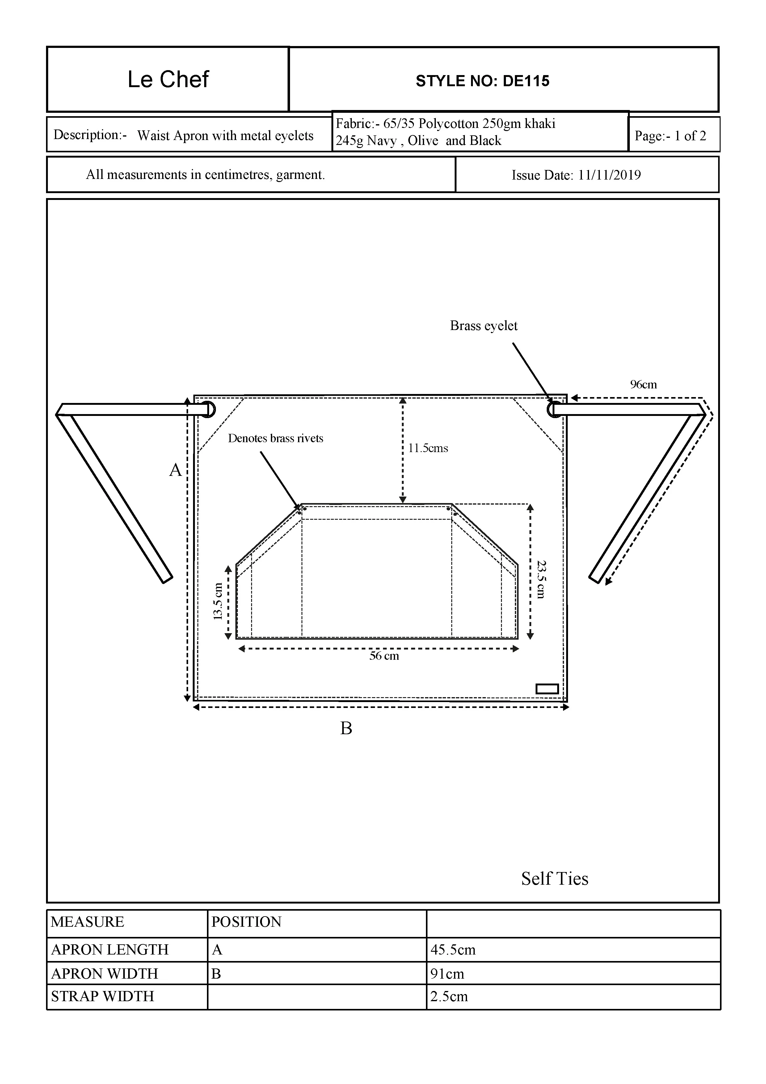 Größentabelle für Utility Waist Apron – LF115