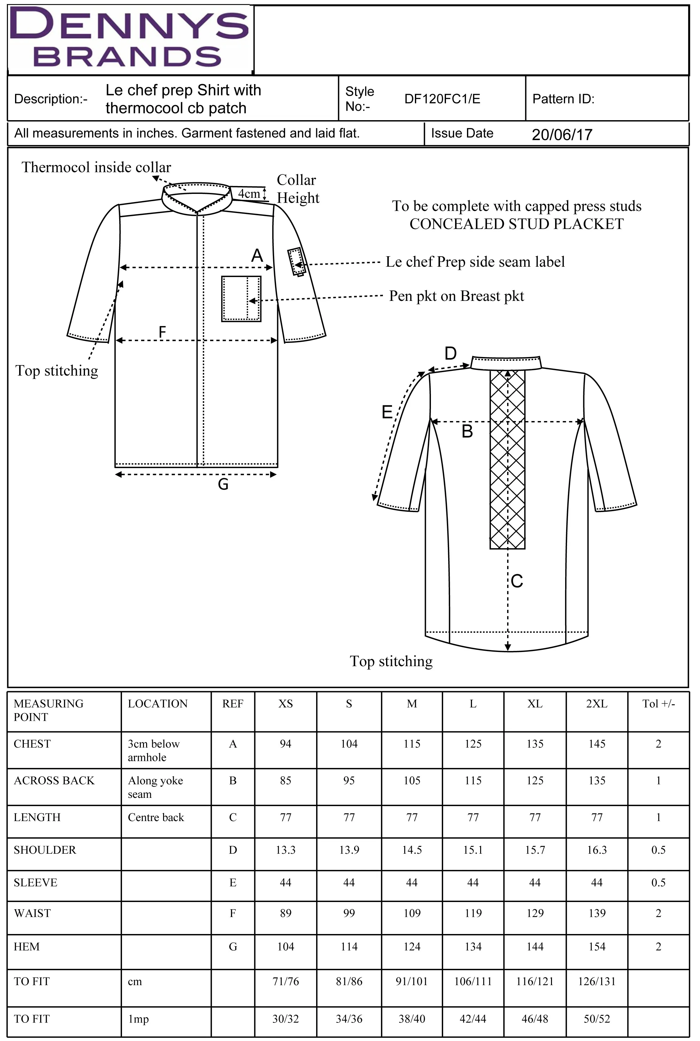 Größentabelle für Ladies´ Prep Shirt – LF120F