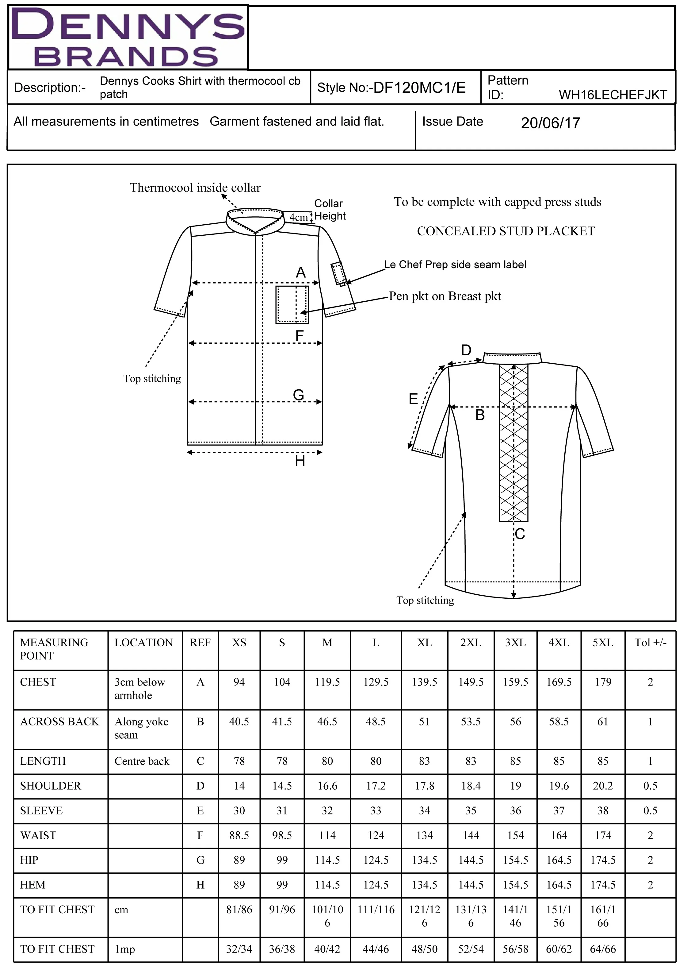 Größentabelle für Men´s Prep Shirt – LF120M
