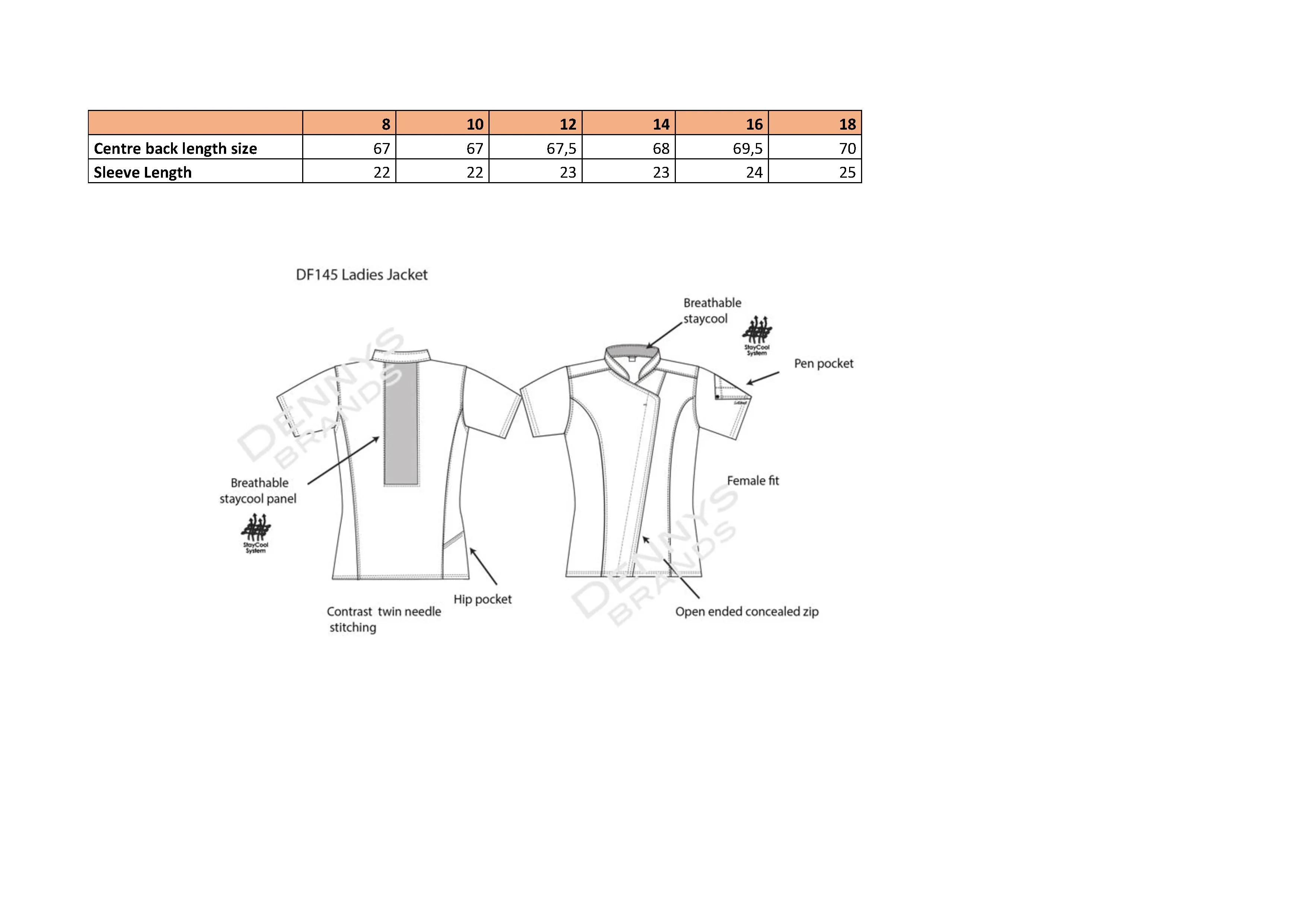 Größentabelle für Ladies Asymmetric Jacket – LF145