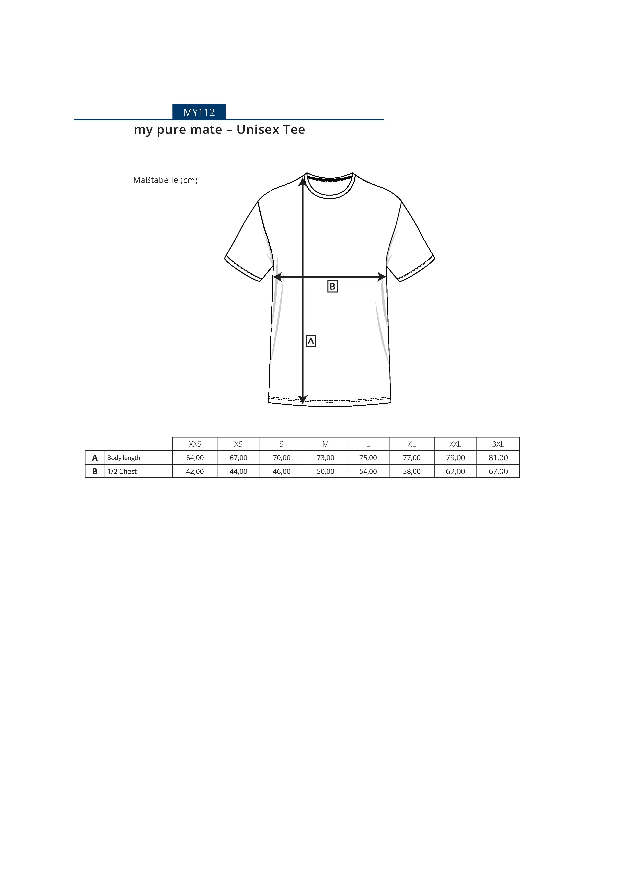 Größentabelle für my pure mate - Unisex Tee – MY112