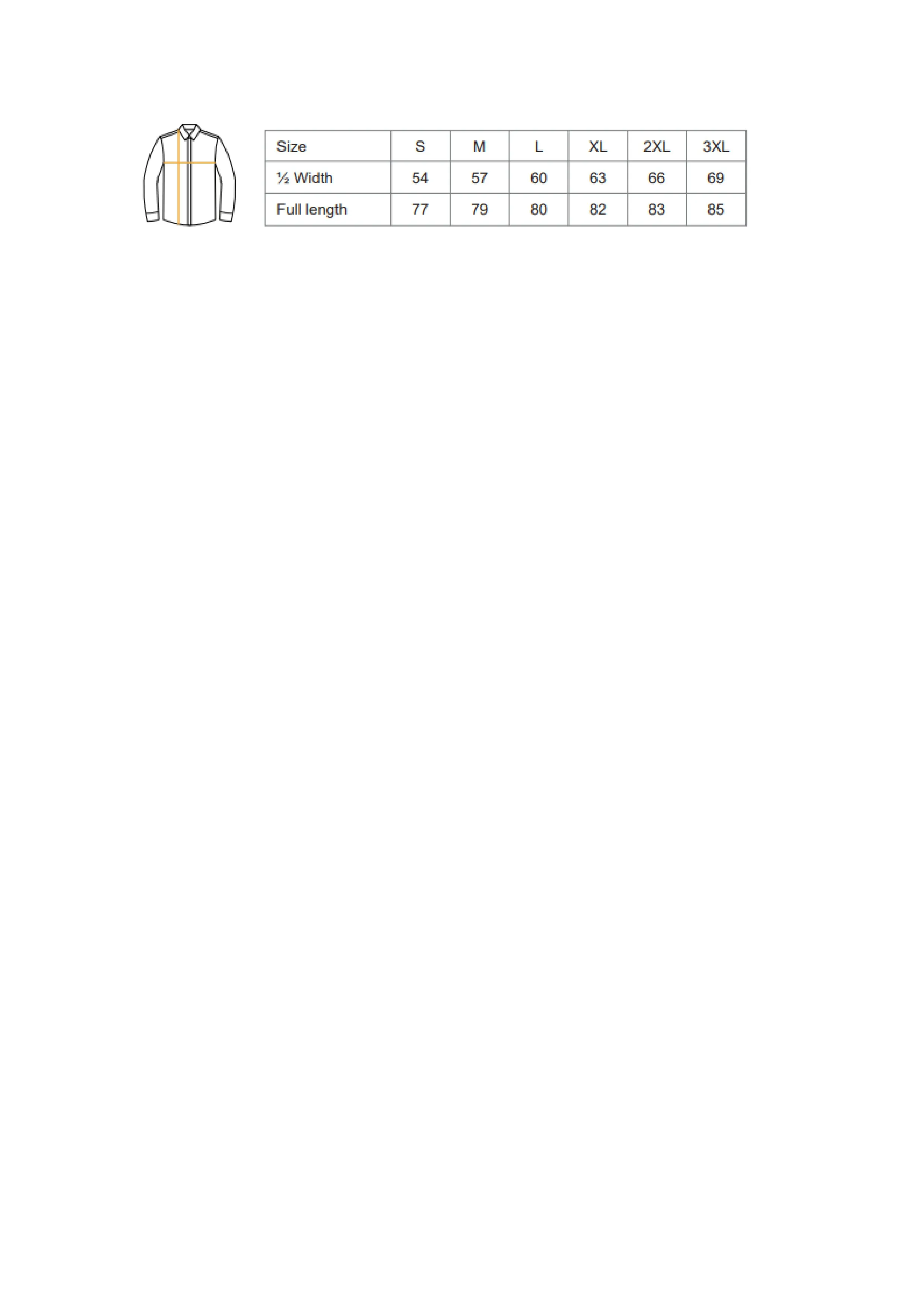 Größentabelle für Men´s Twill Shirt – NE67001