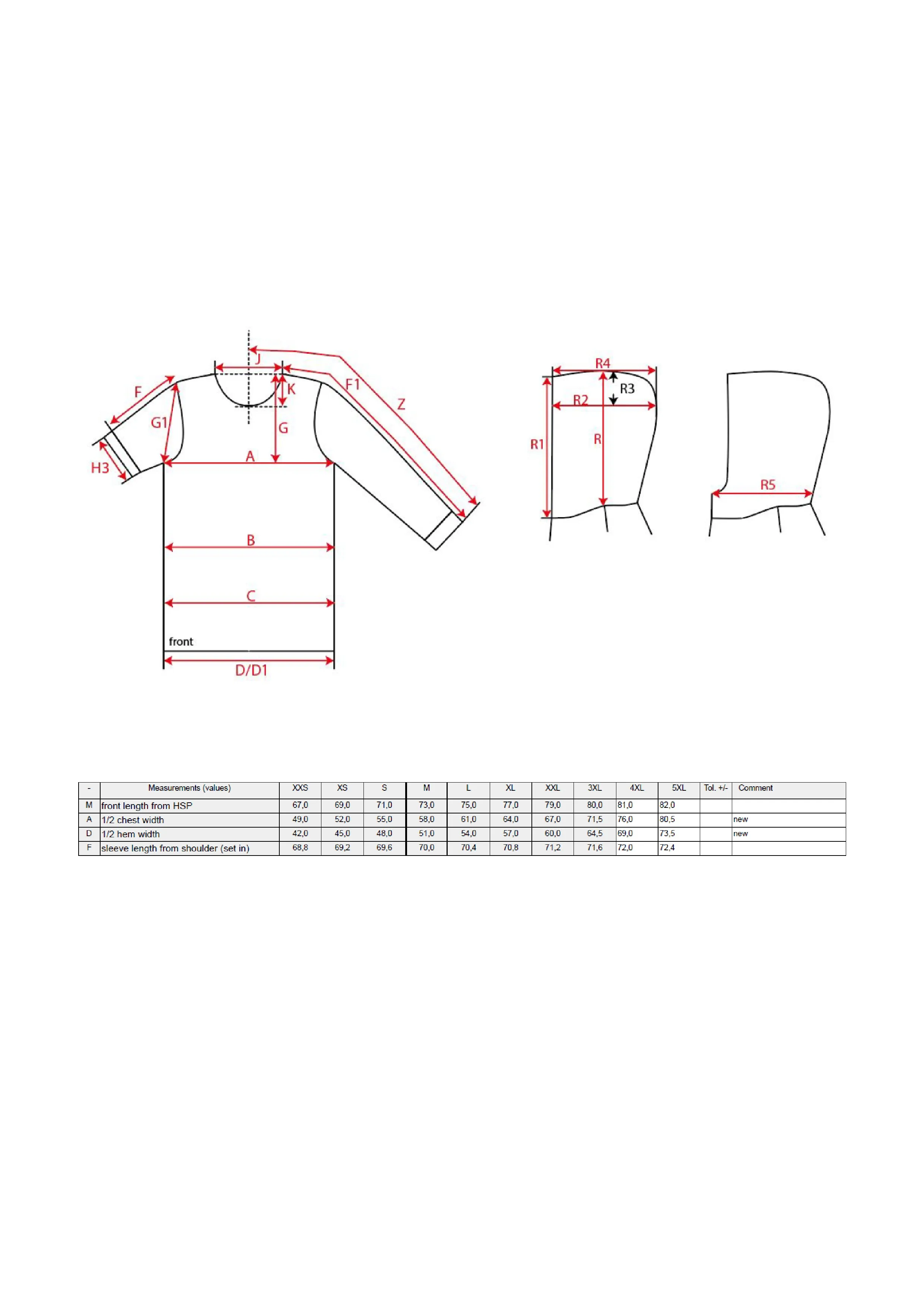 Größentabelle für Basic Hoody – NM010