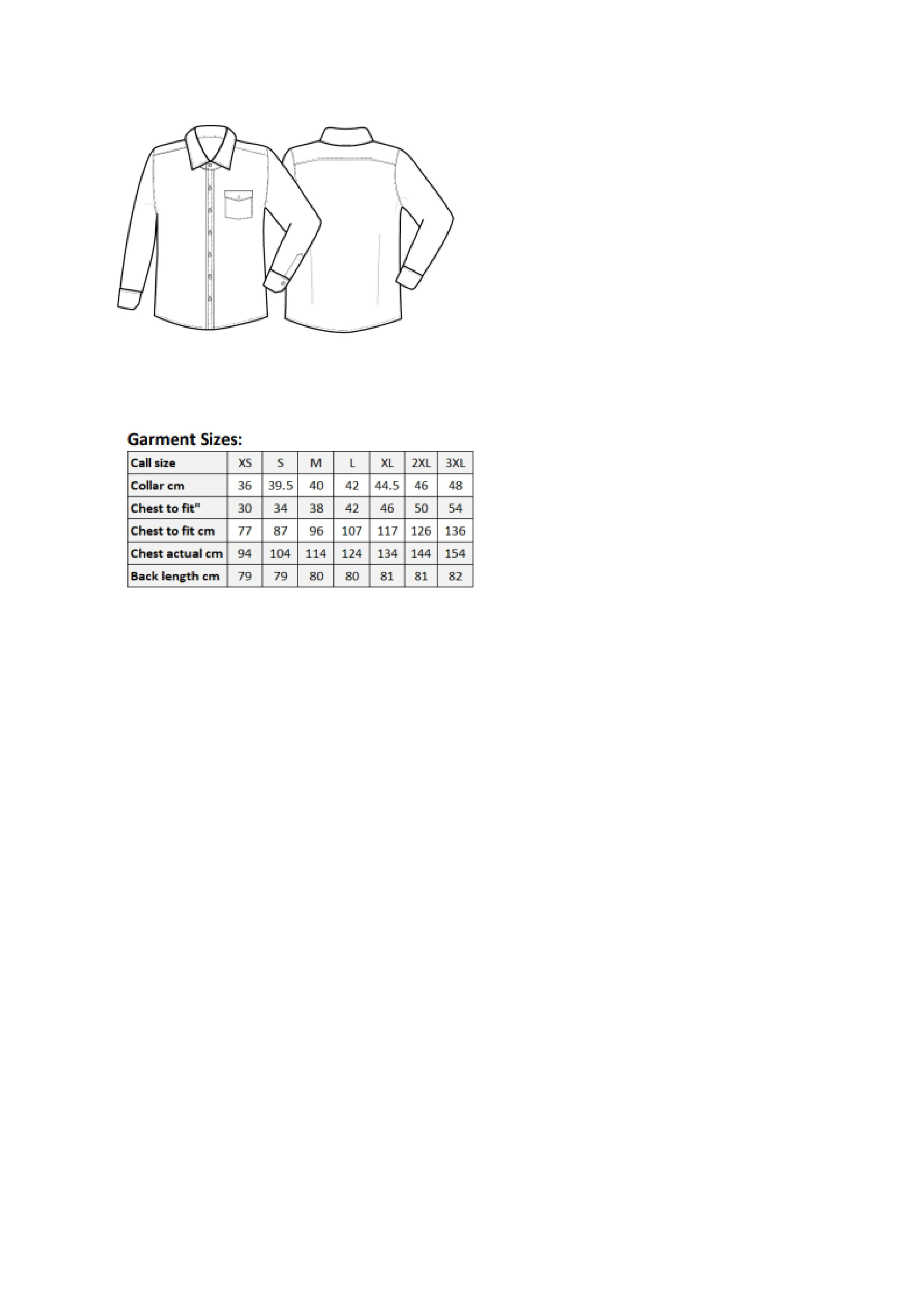 Größentabelle für Men´s Jeans Stitch Denim Shirt – PW222