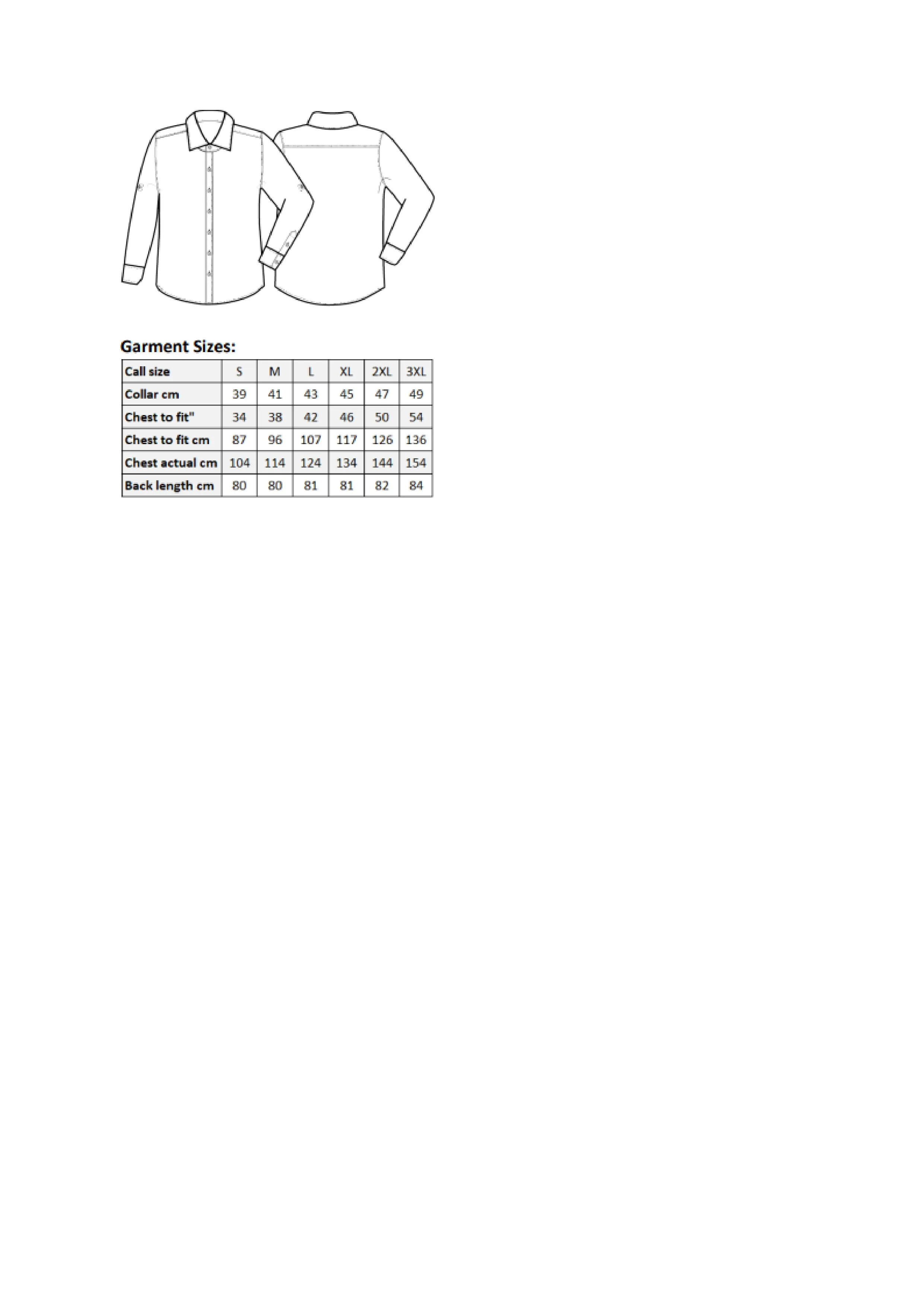 Größentabelle für Men´s Mulligan Check Cotton Long Sleeve Shirt – PW250