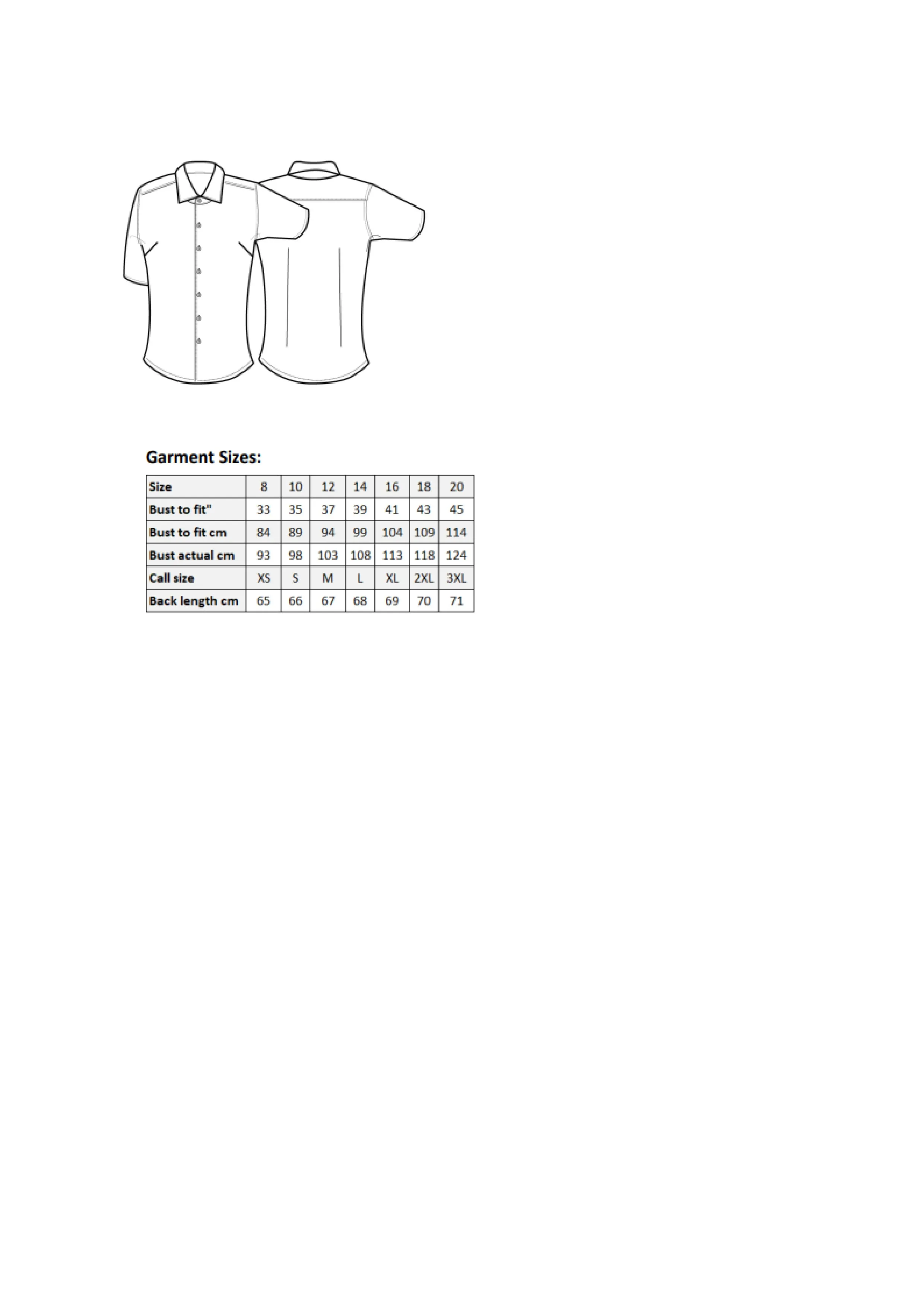 Größentabelle für Women´s Stretch Fit Poplin Short Sleeve Cotton Shirt – PW346