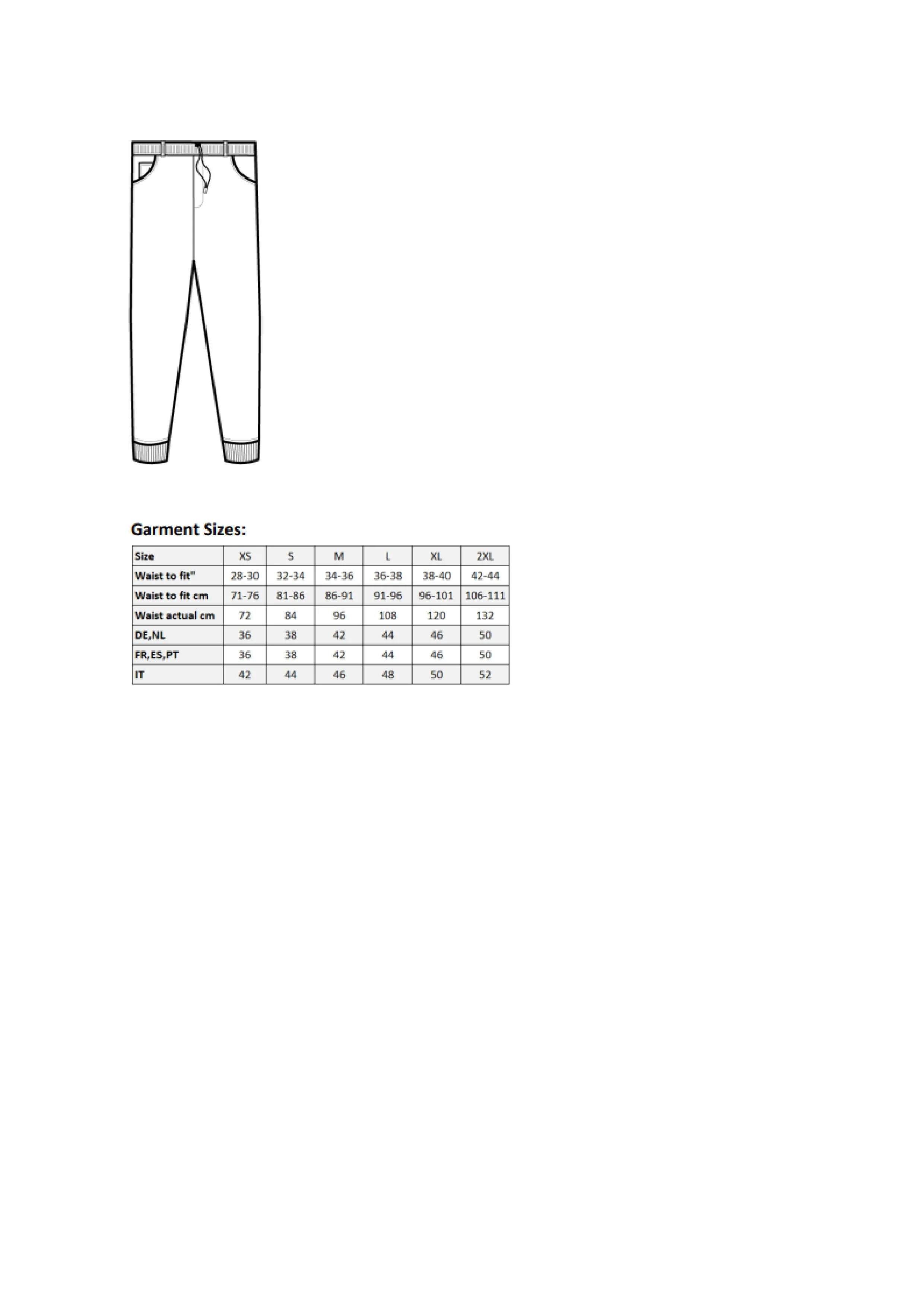 Größentabelle für Artisan Chef´s Jogging Trousers – PW556