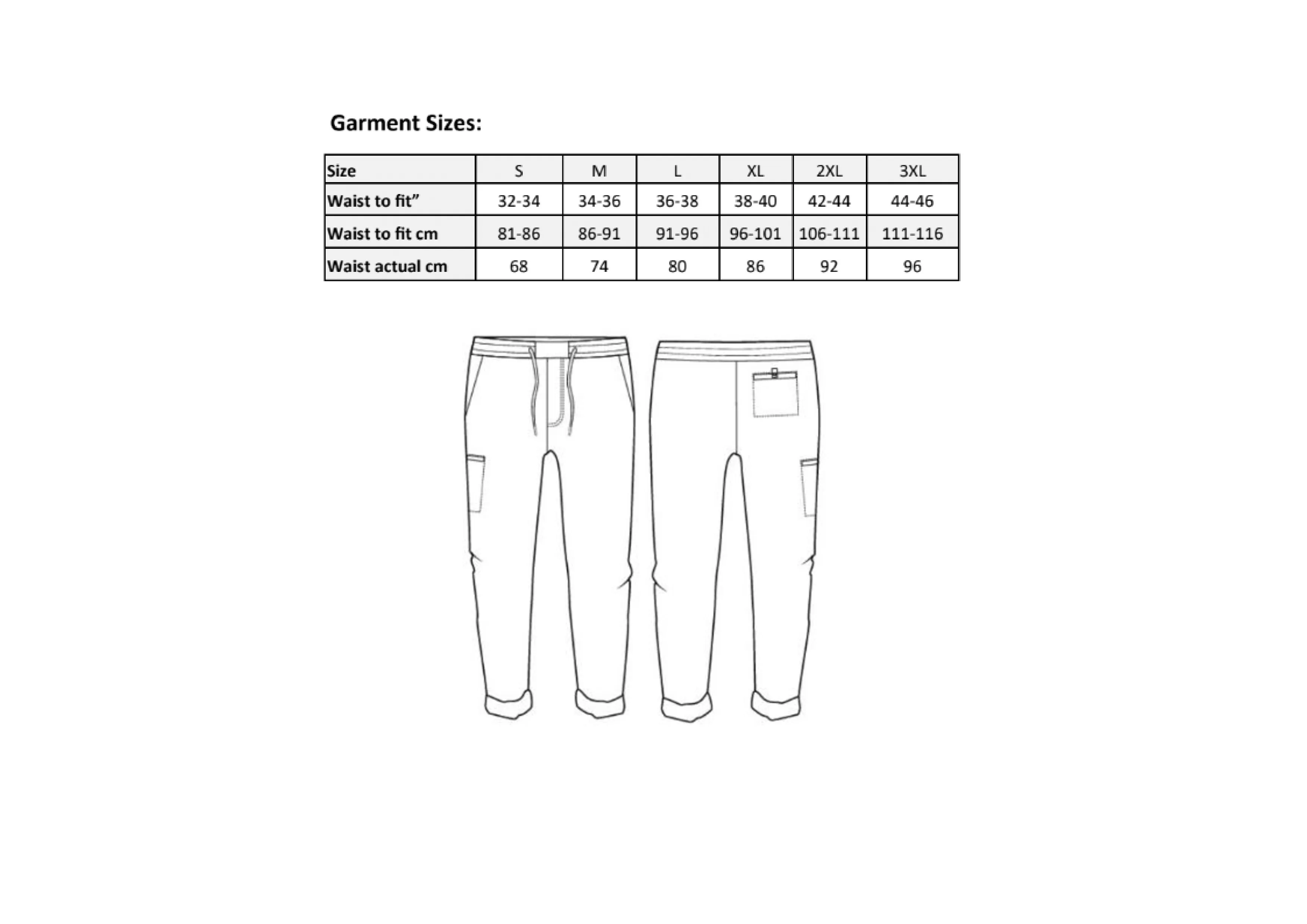 Größentabelle für Chef´s Recycled Cagro Trouser – PW557