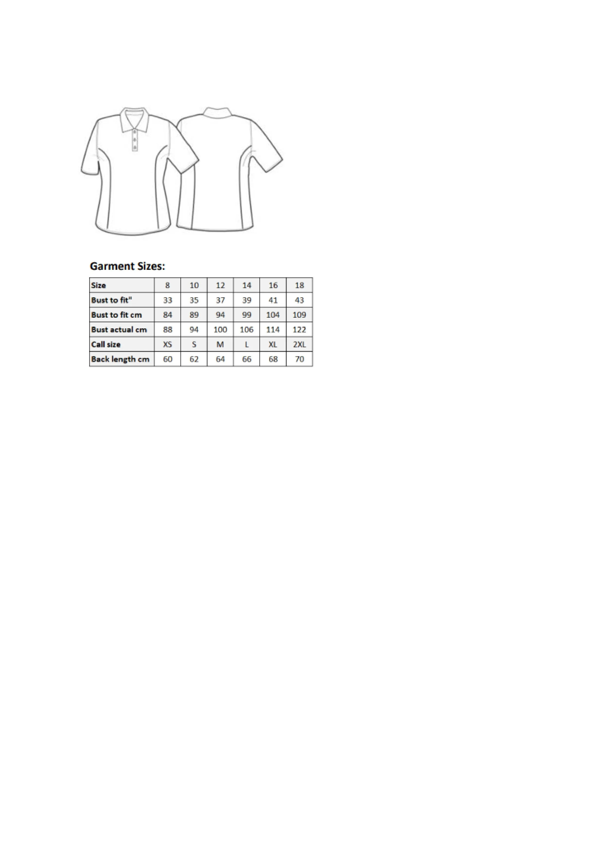 Größentabelle für Women´s Coolchecker® Piqué Polo – PW616