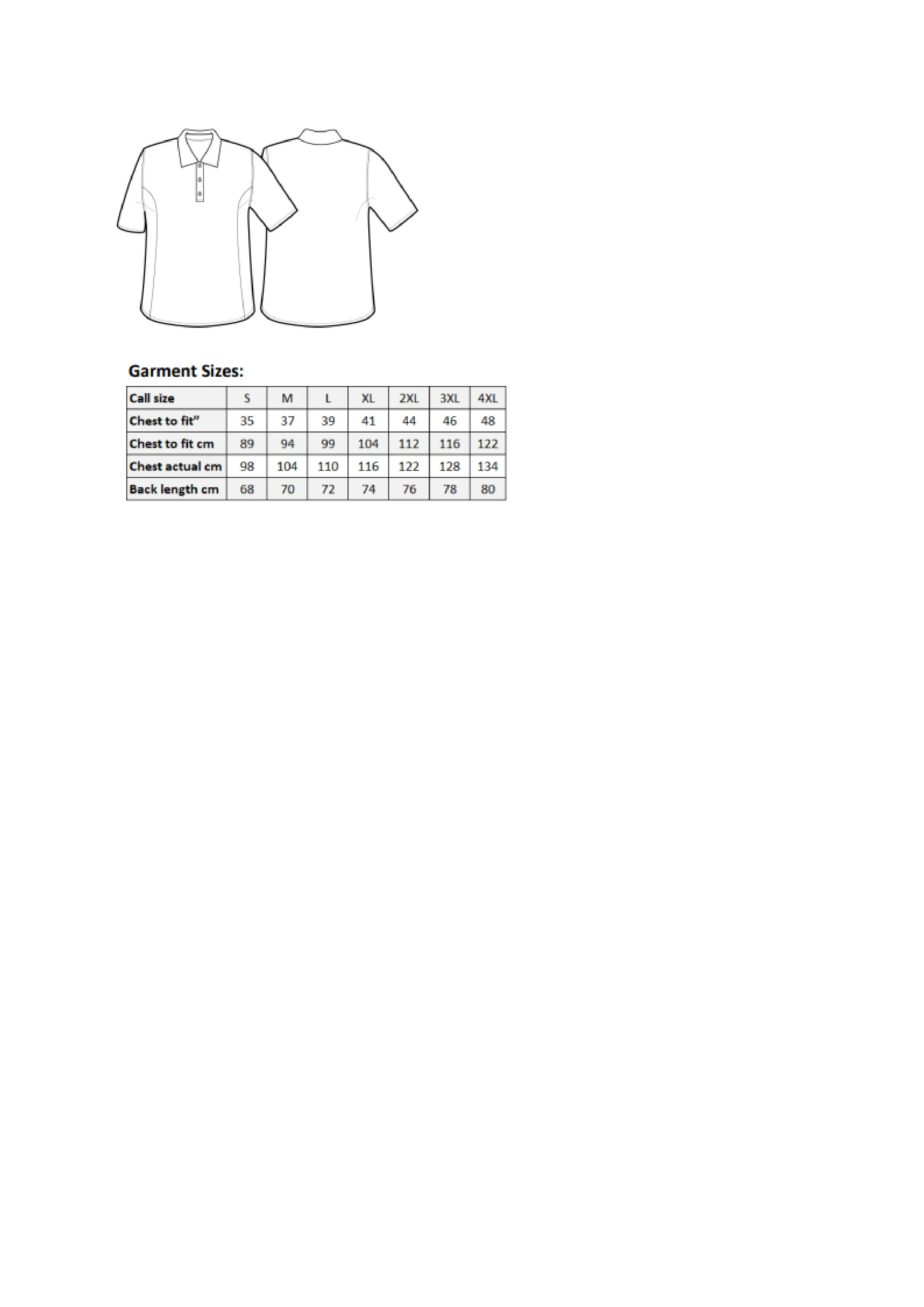 Größentabelle für Men´s Contrast Coolchecker® Polo – PW618