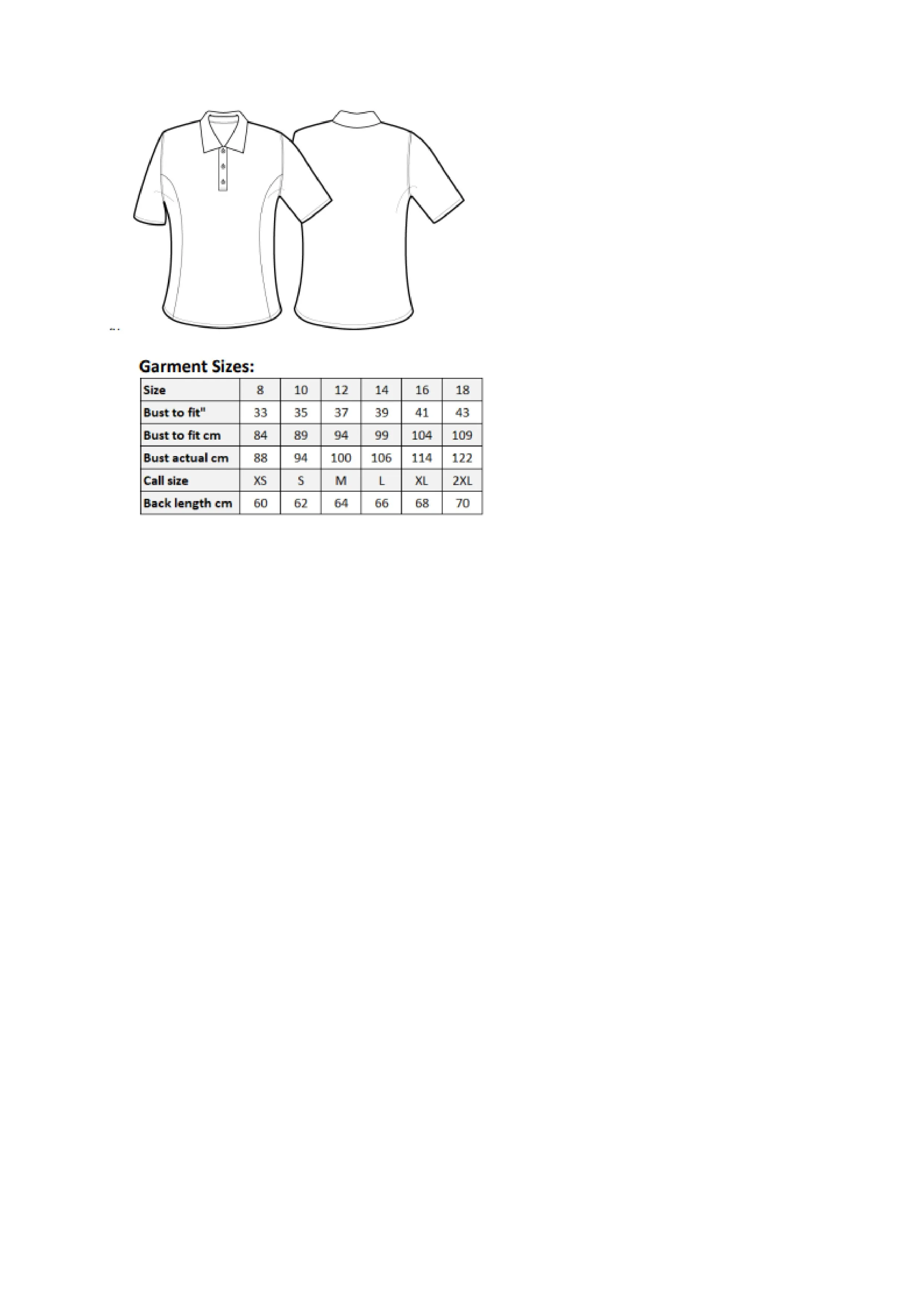 Größentabelle für Women´s Contrast Coolchecker® Polo – PW619