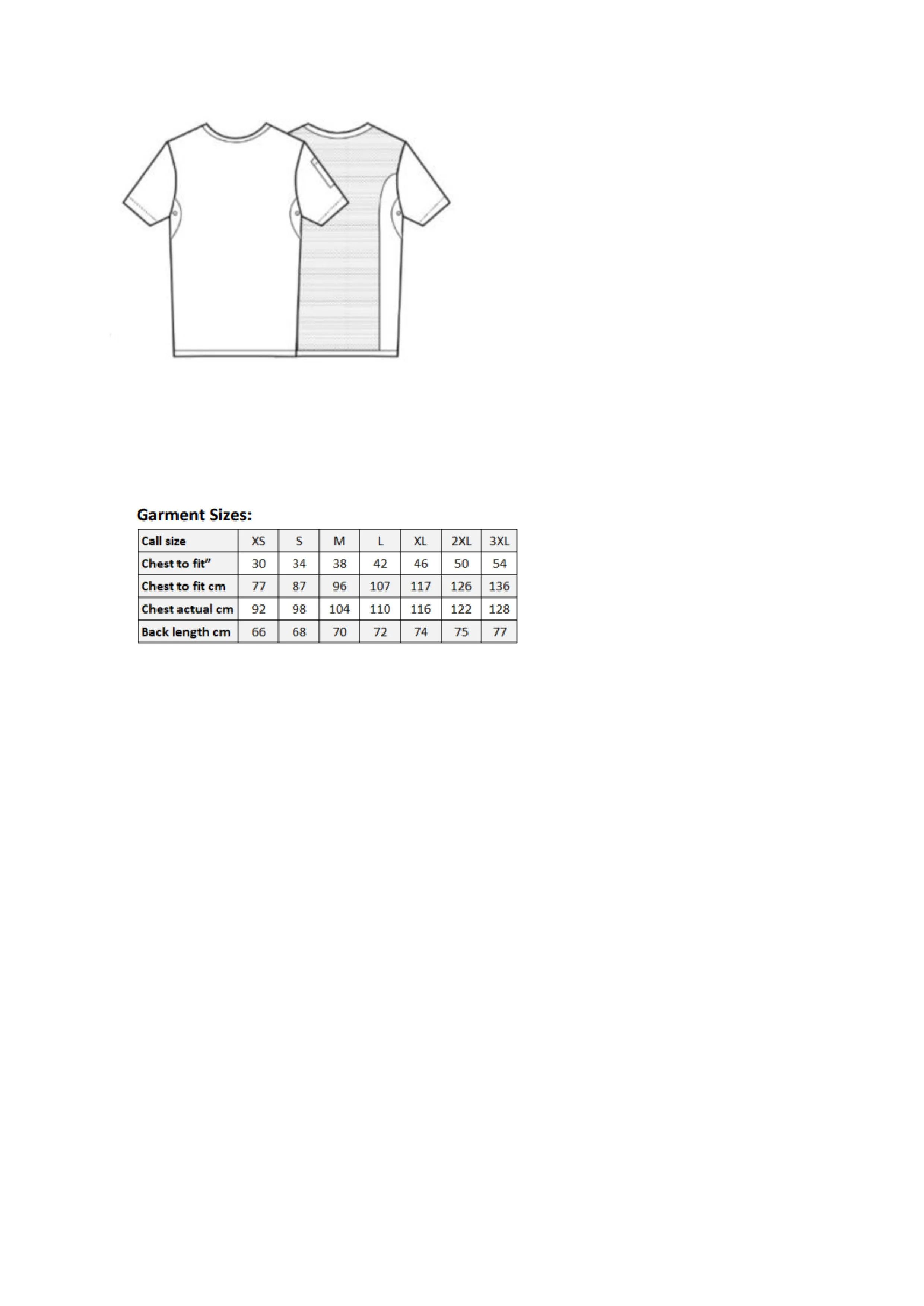 Größentabelle für Coolchecker® Chef´s T-Shirt (Mesh Back) – PW649