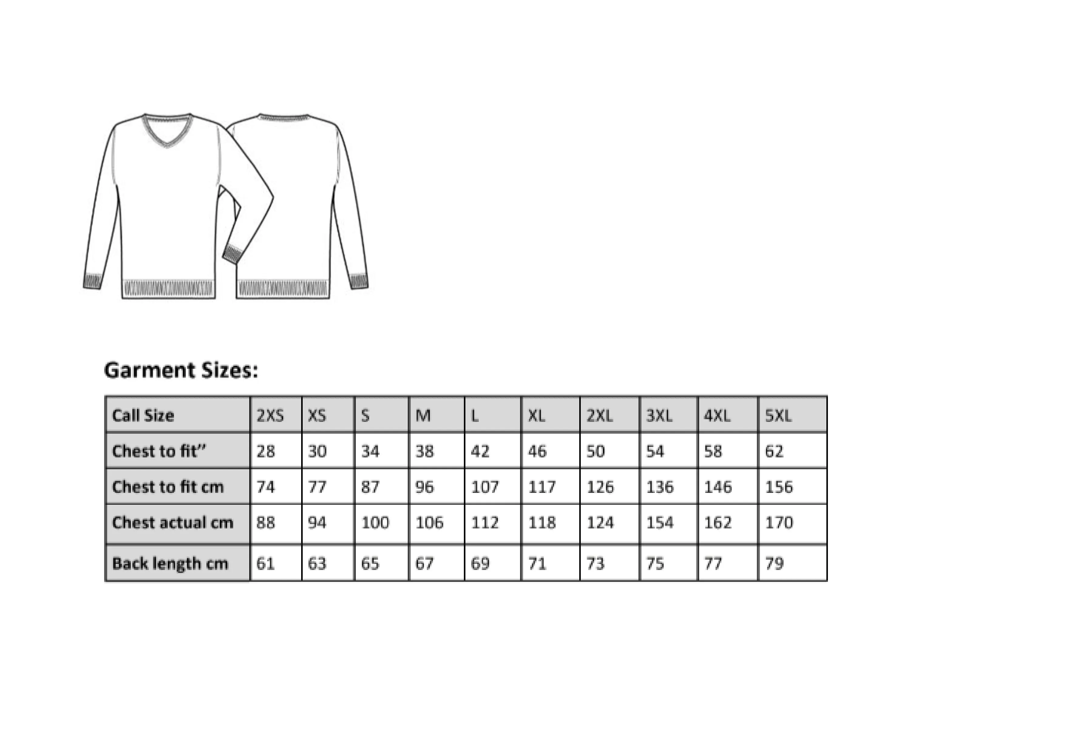 Größentabelle für Men´s V-Neck Knitted Sweater – PW694