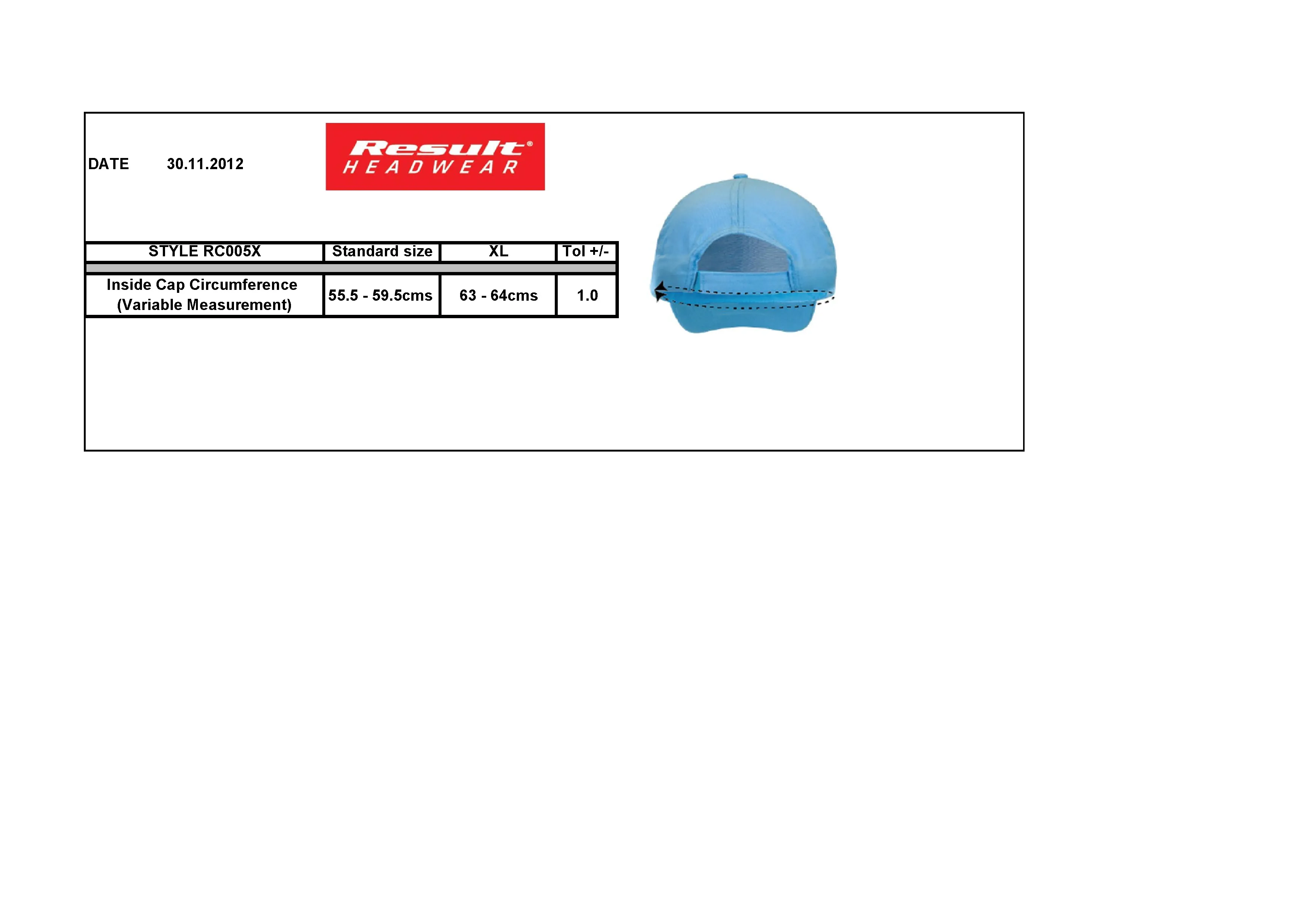 Größentabelle für Cotton Cap – RH05