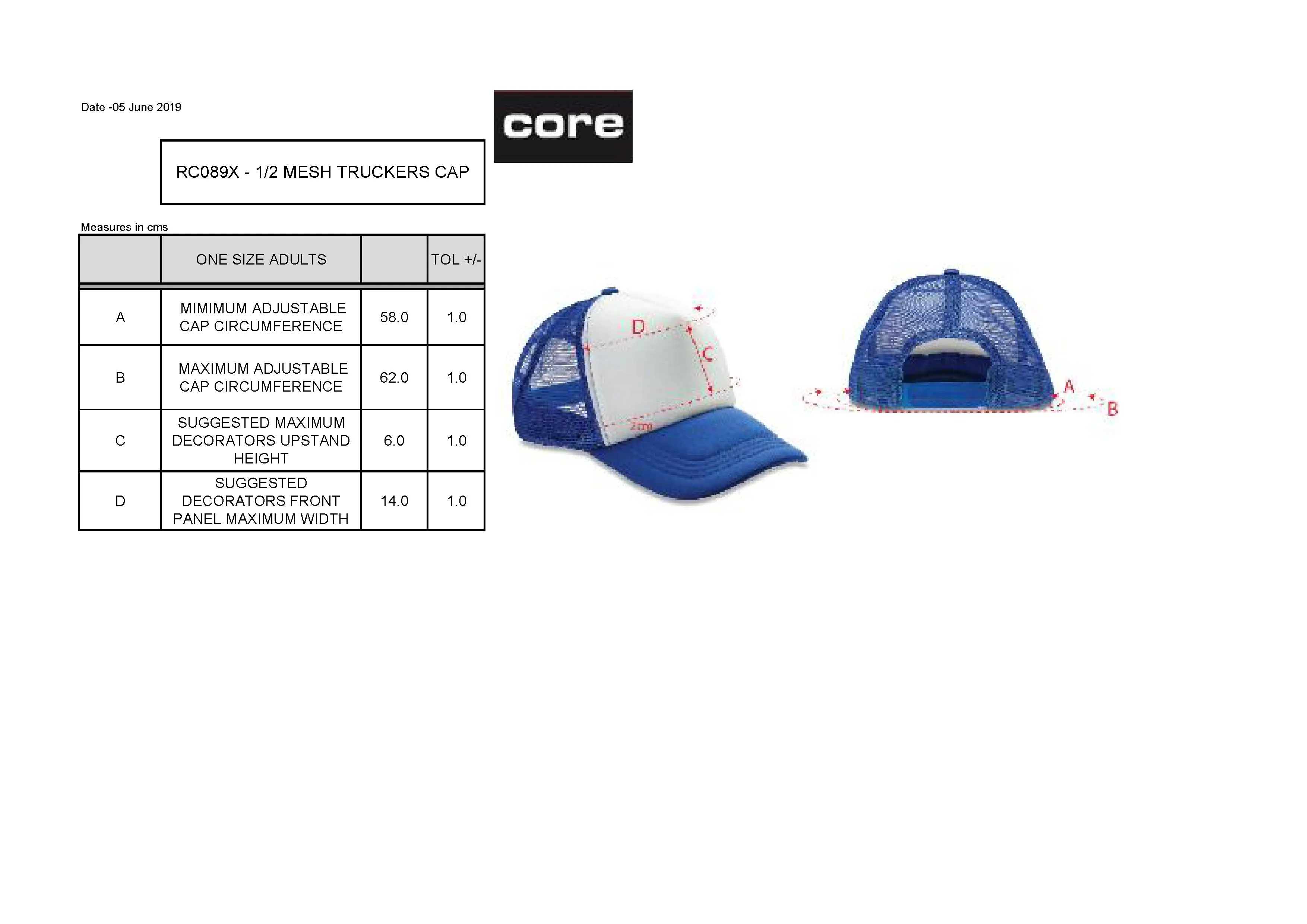 Größentabelle für Detroit ½ Mesh Truckers Cap – RH089