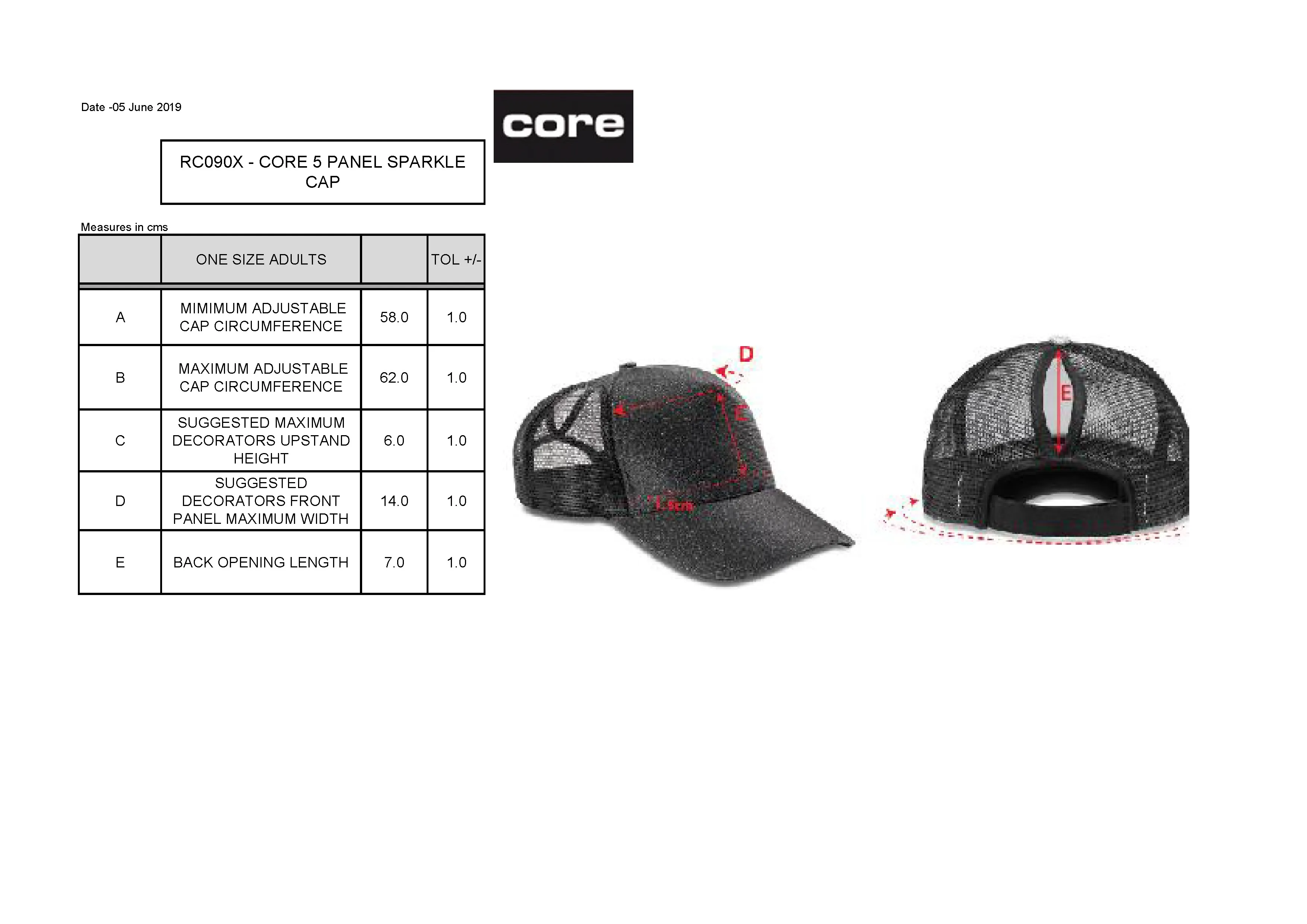 Größentabelle für New York Sparkle Cap – RH090