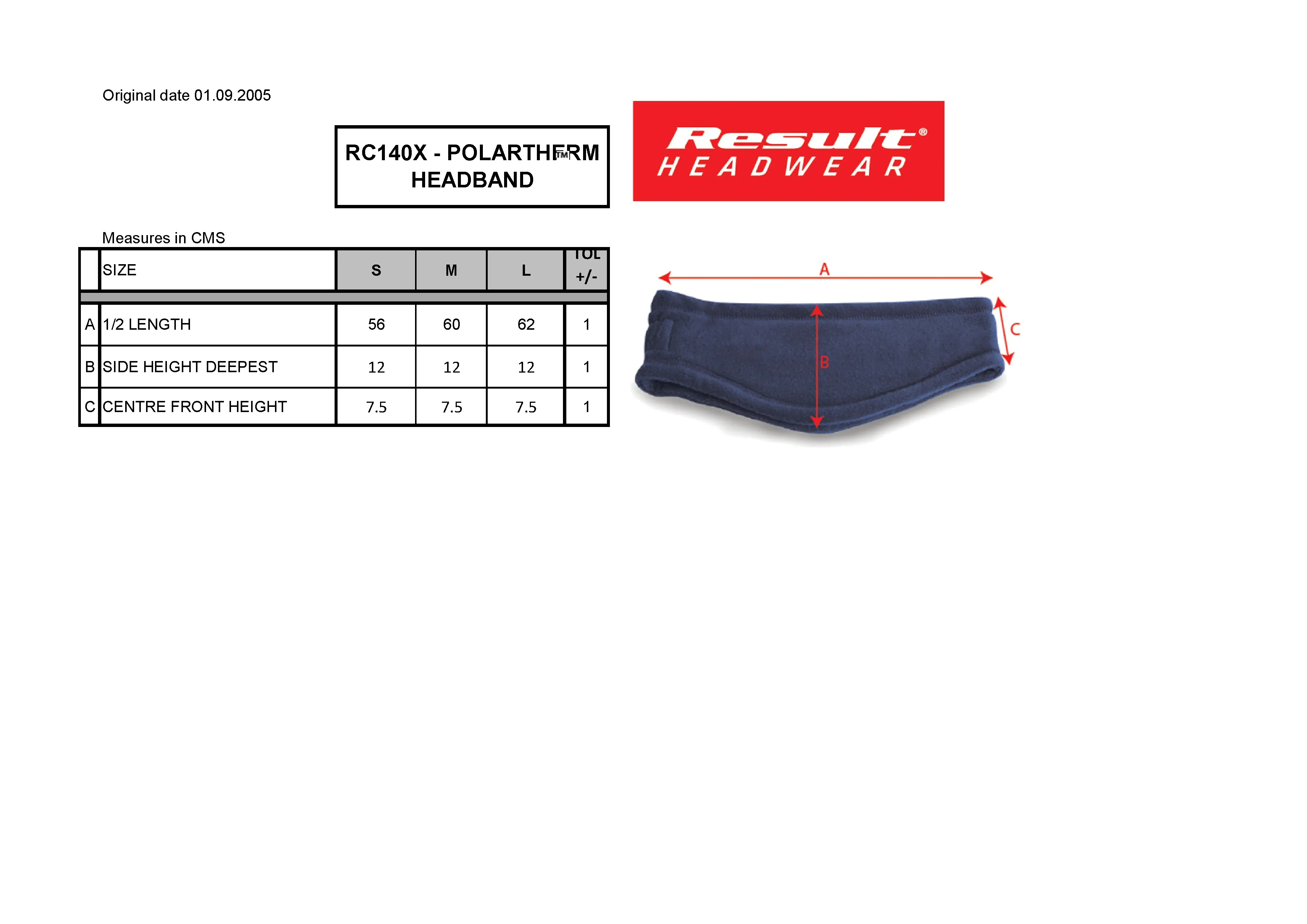 Größentabelle für Polartherm™ Headband – RT140