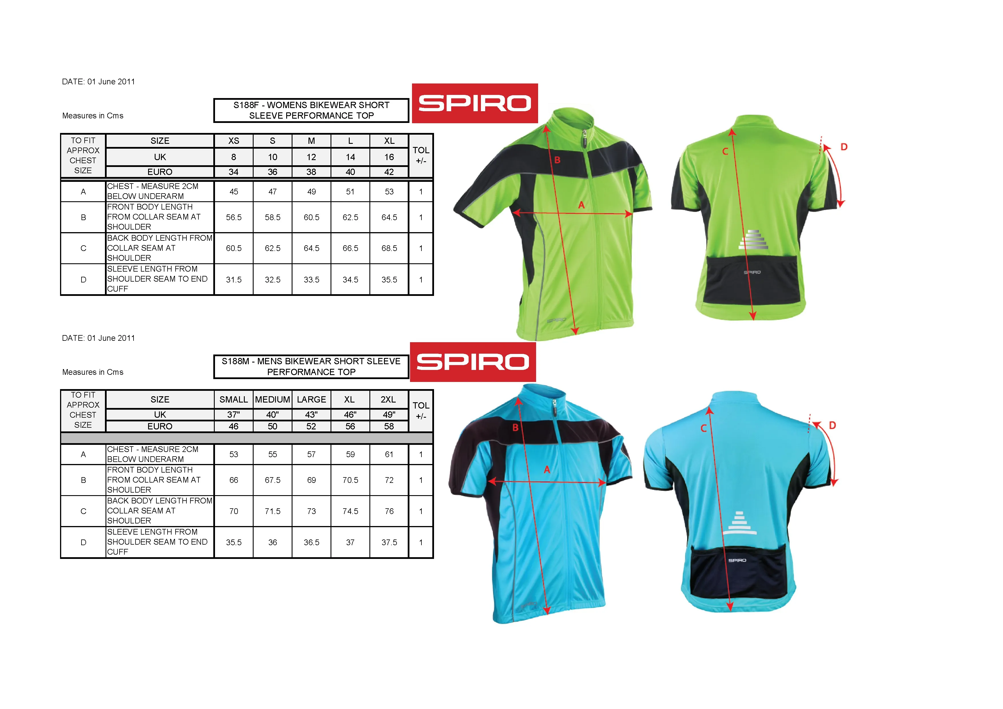Größentabelle für Women´s Bikewear Full Zip Performance Top – RT188F
