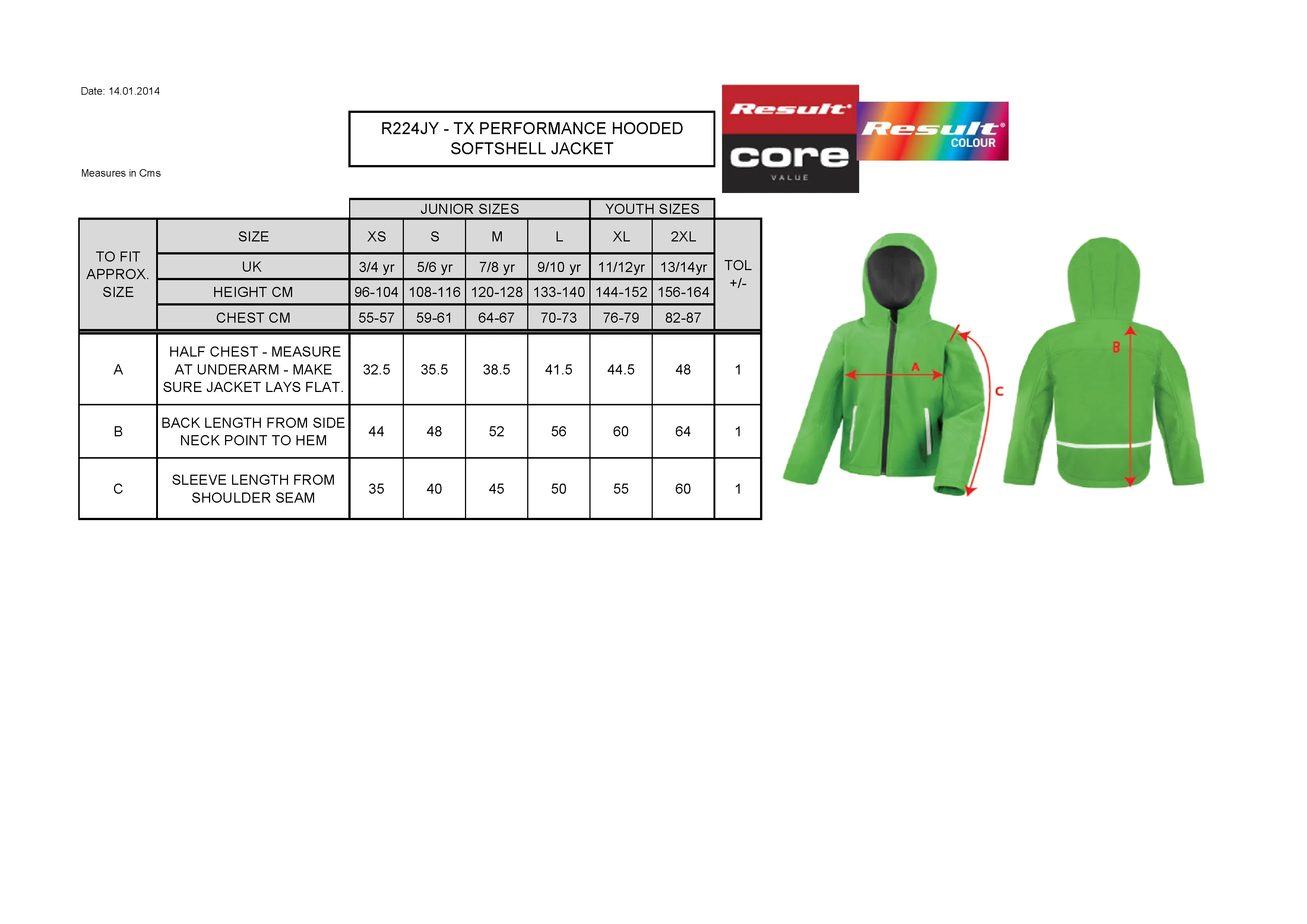 Größentabelle für Youth TX Performance Hooded Soft Shell Jacket – RT224Y
