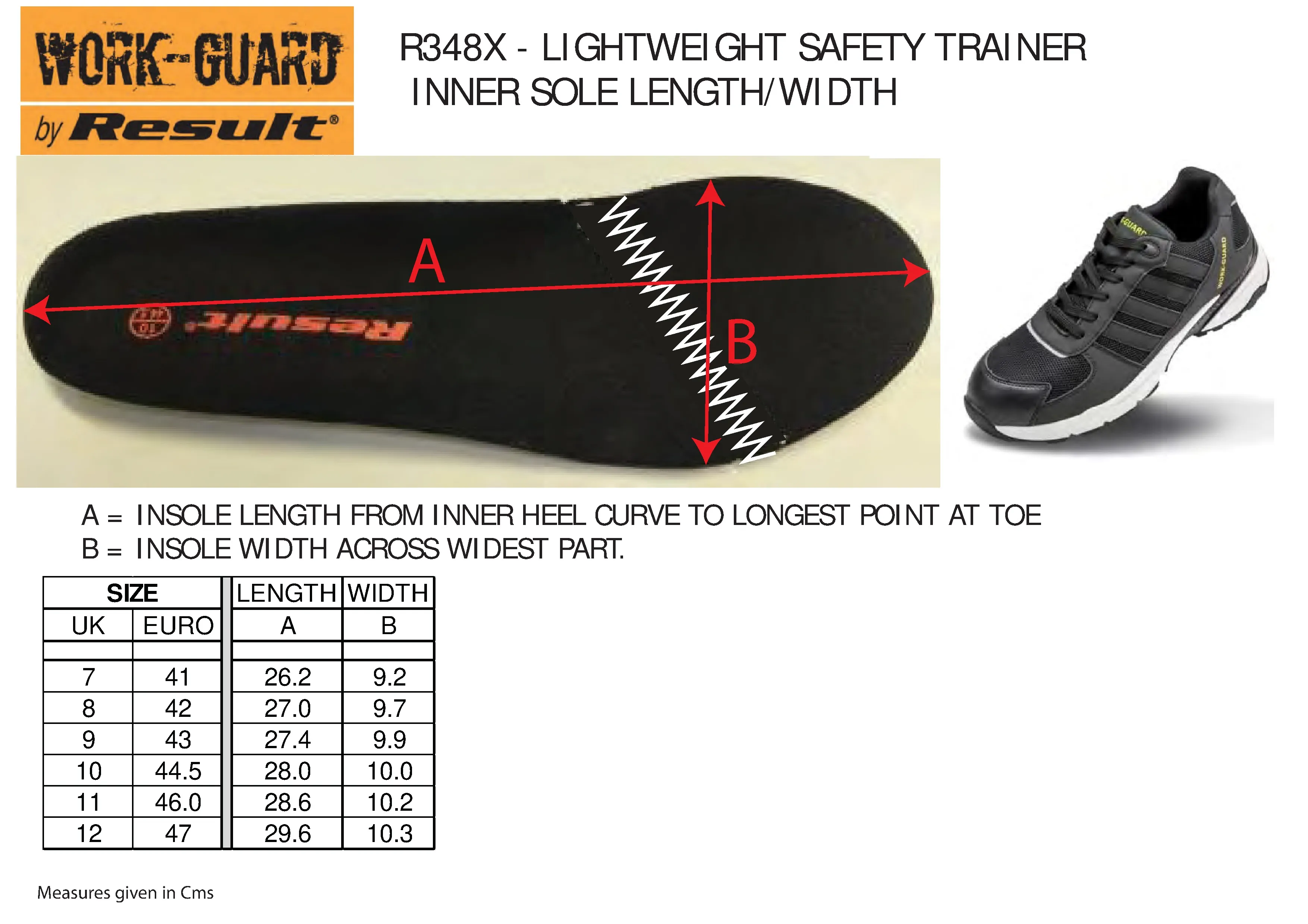 Größentabelle für Lightweight Safety Trainer – RT348M