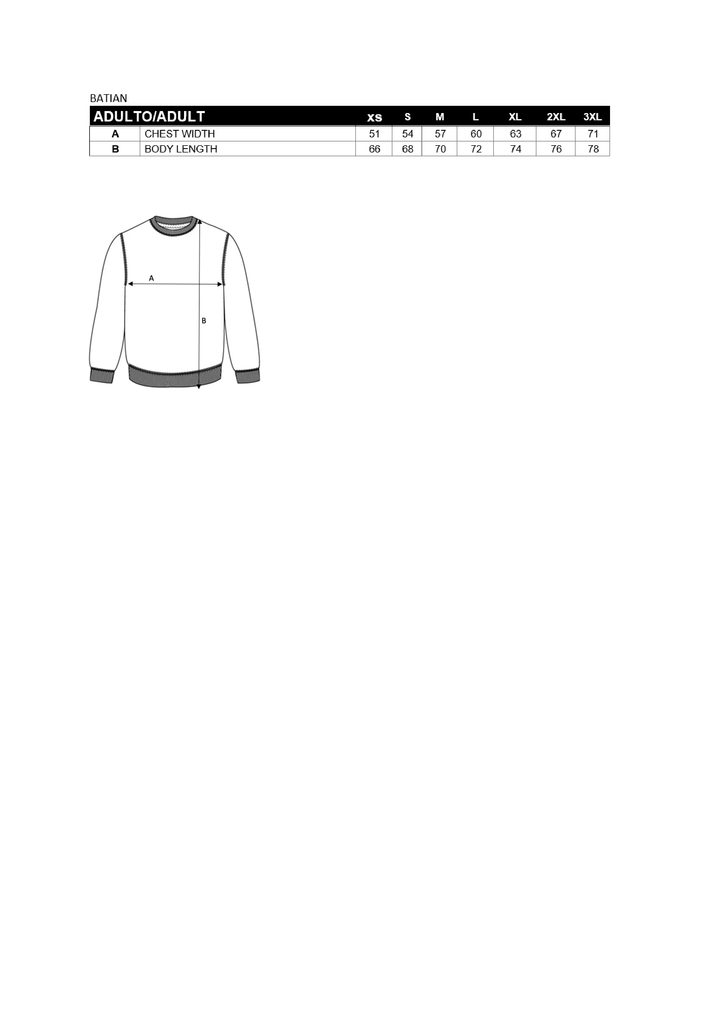 Größentabelle für Batian Organic Sweatshirt – RY1071