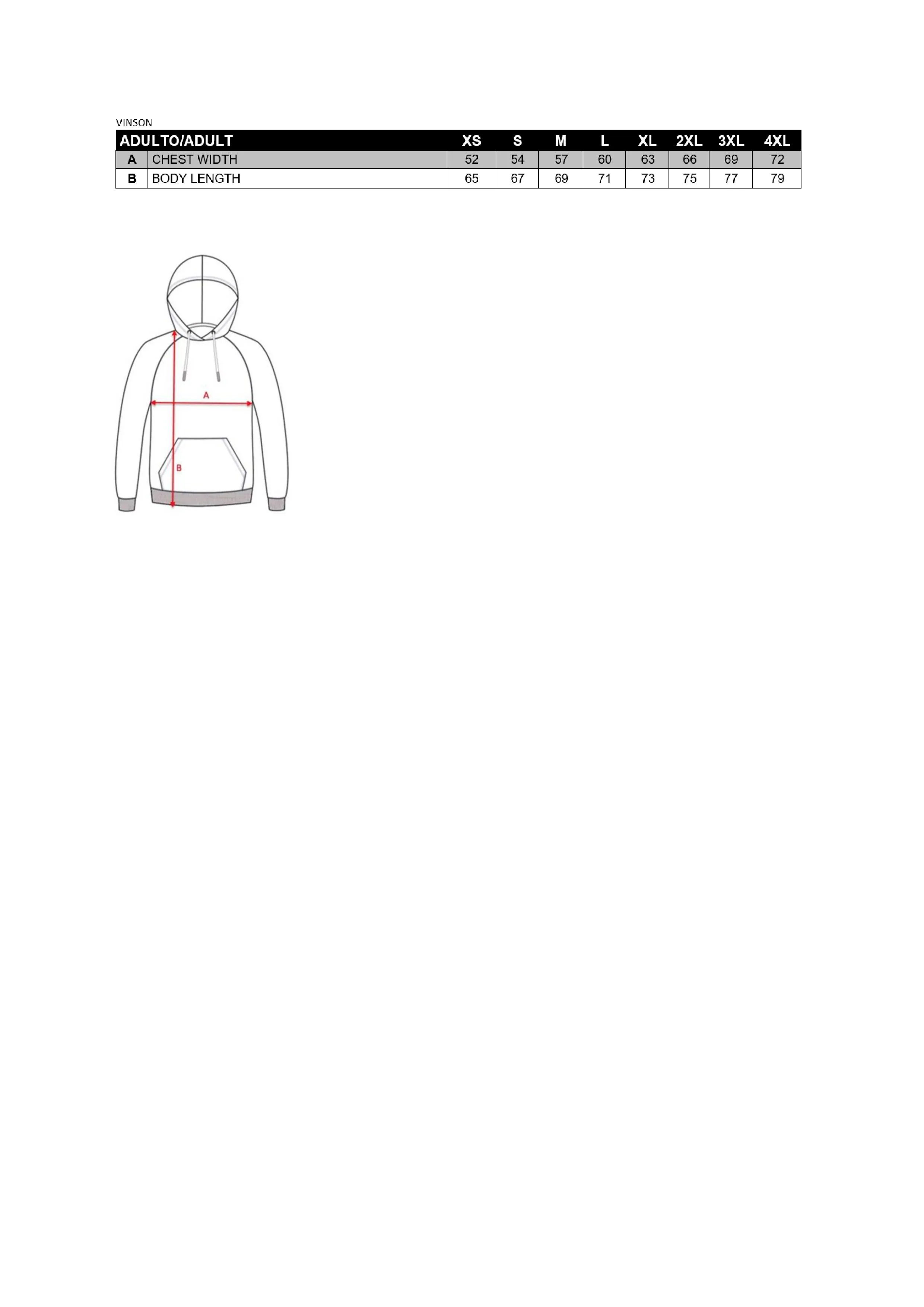 Größentabelle für Vinson Organic Hooded Sweatshirt – RY1074