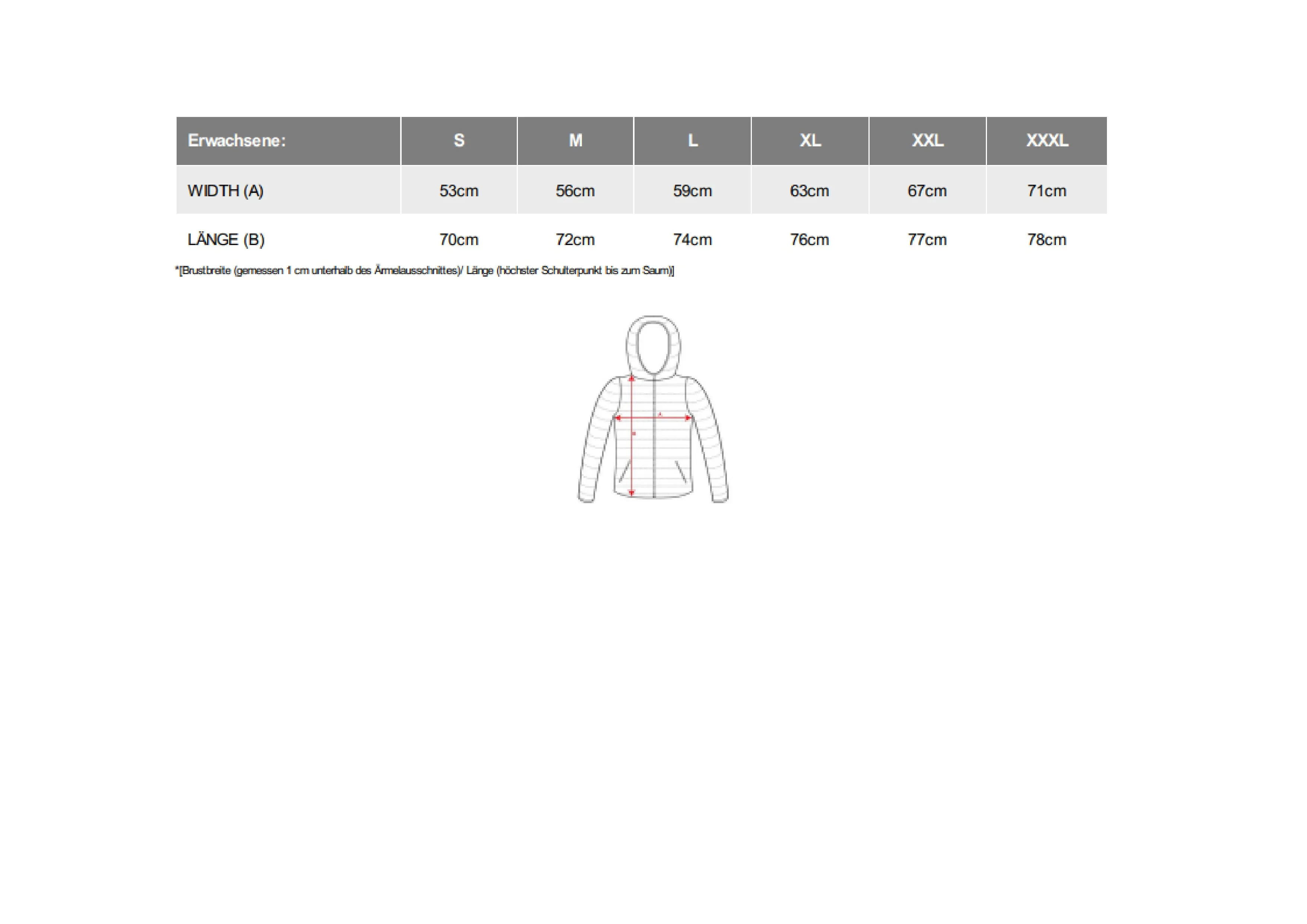 Größentabelle für Alaska Jacket – RY1106