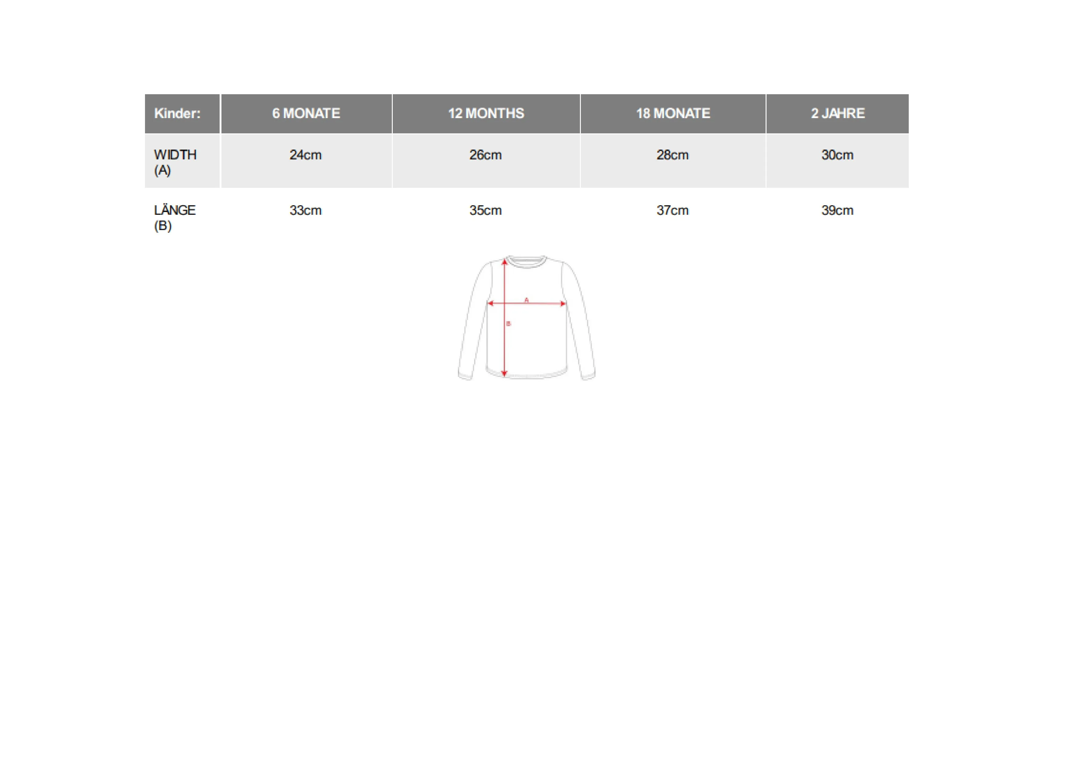 Größentabelle für Baby Longsleeve T-Shirt – RY7203