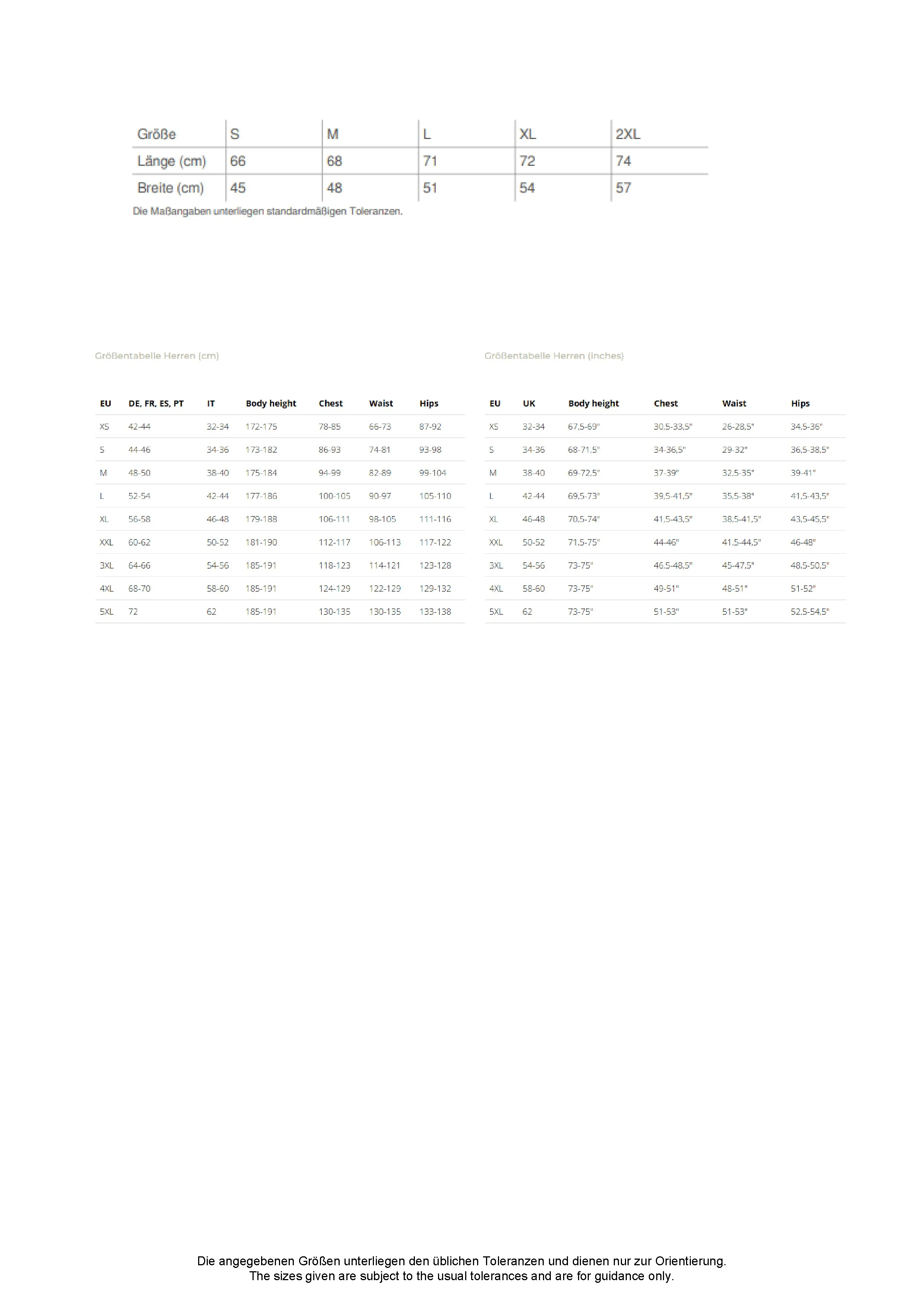 Größentabelle für Sports Top – S8010