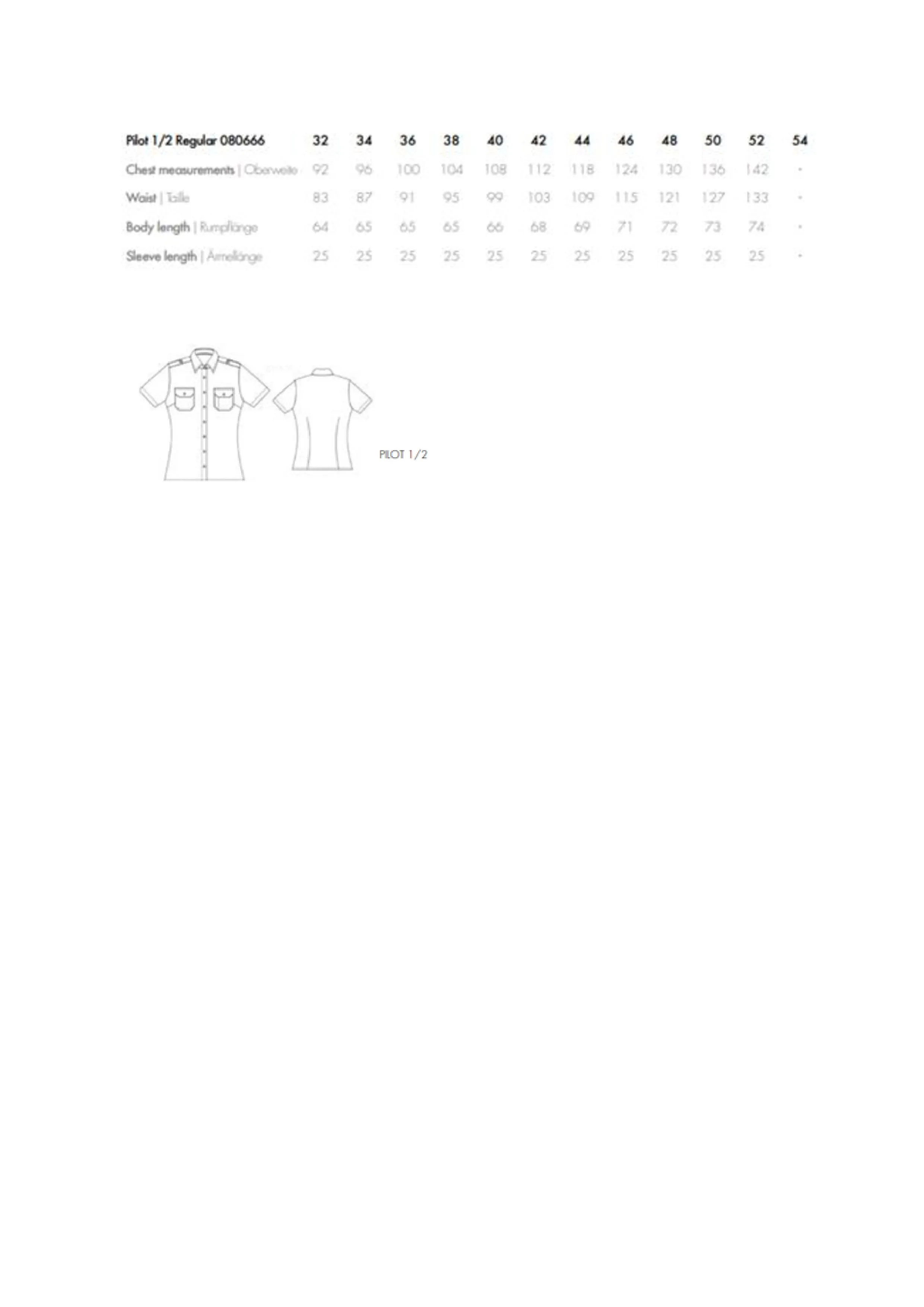 Größentabelle für Women´s Pilot Blouse Regular Fit Shortsleeve – SN080666