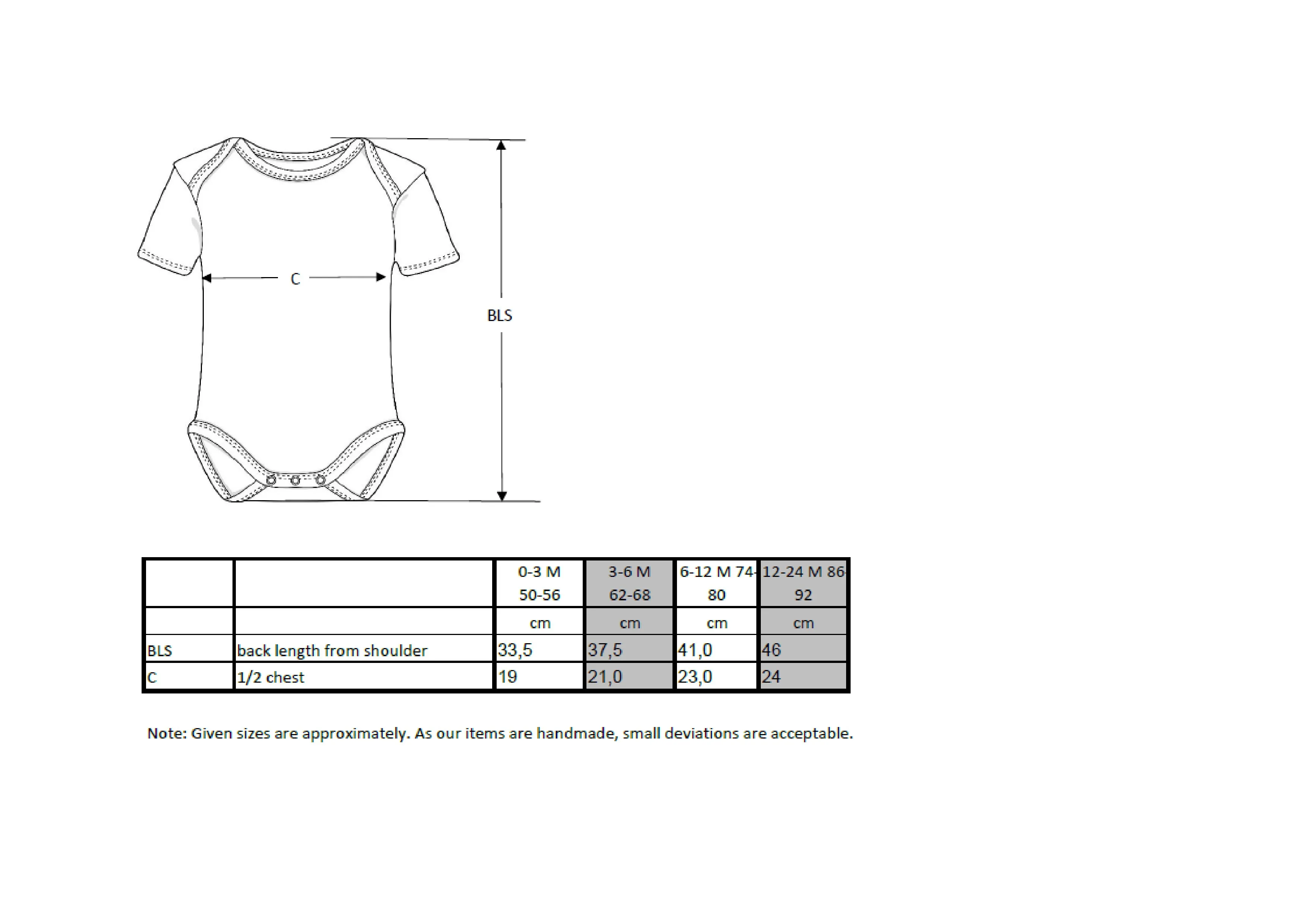 Größentabelle für Organic Baby Bodysuit Short Sleeve Bailey 01 – X11120