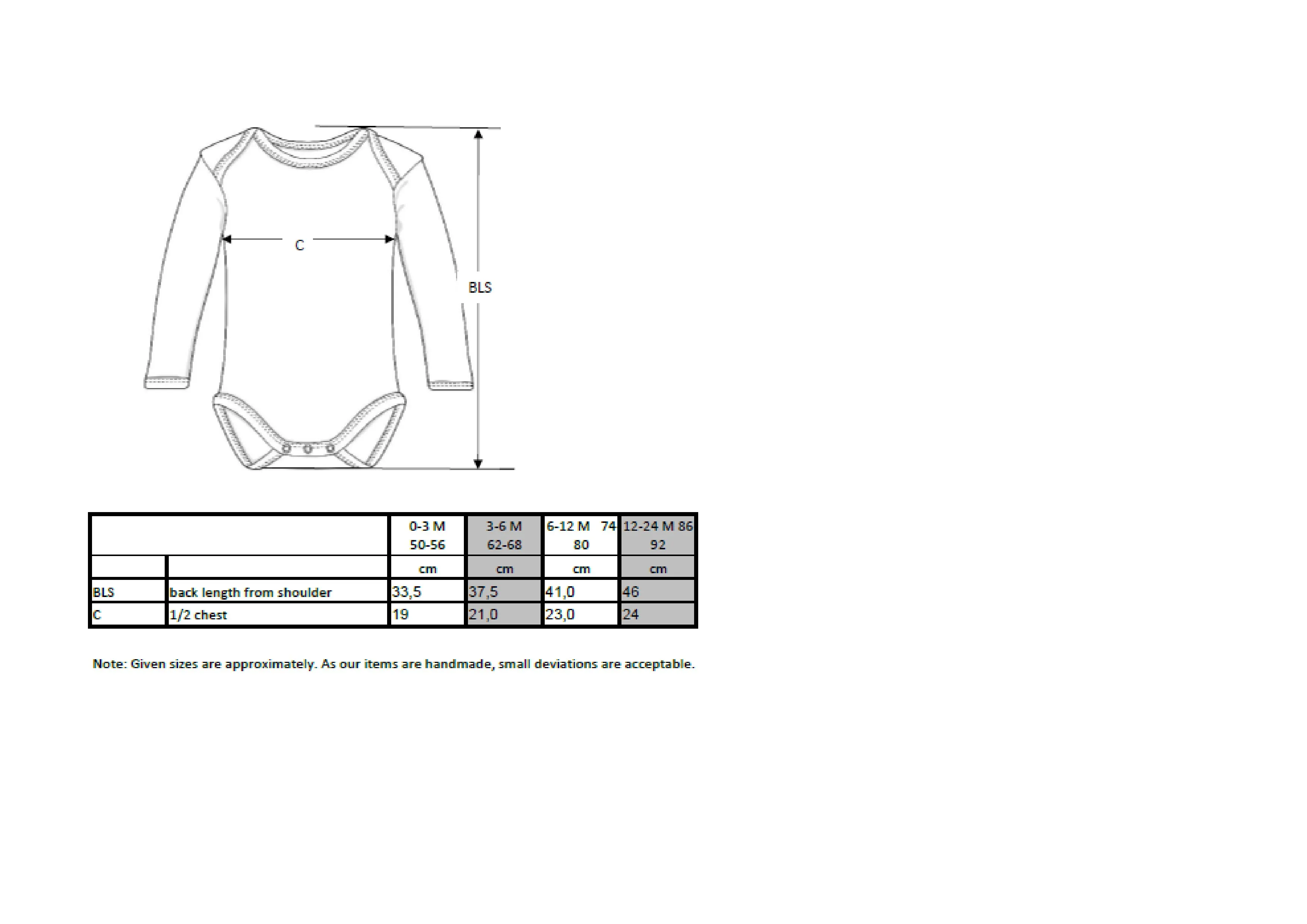 Größentabelle für Organic Baby Bodysuit Long Sleeve Bailey 02 – X11420