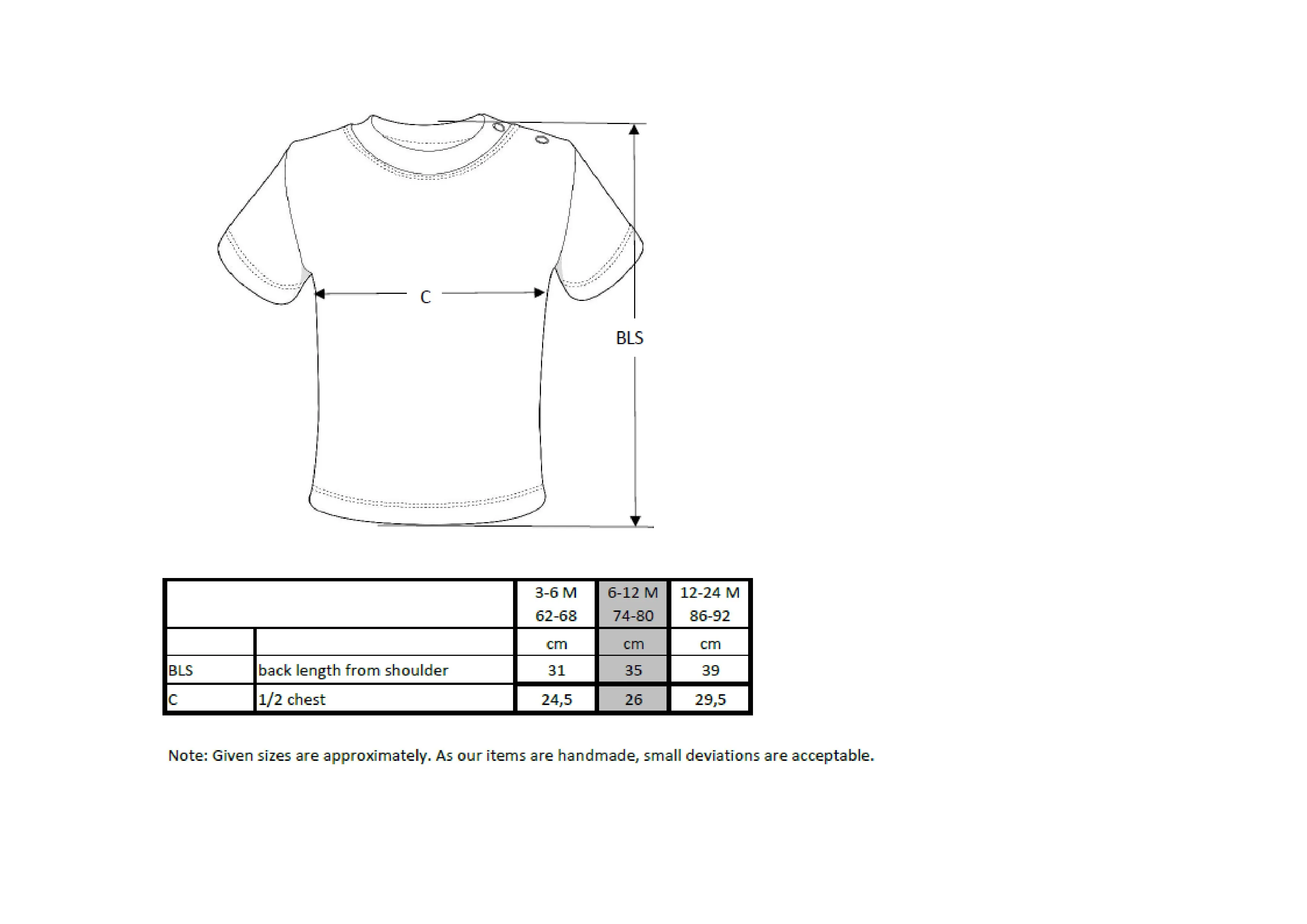 Größentabelle für Organic Baby T-Shirt Short Sleeve Noah 01 – X13120