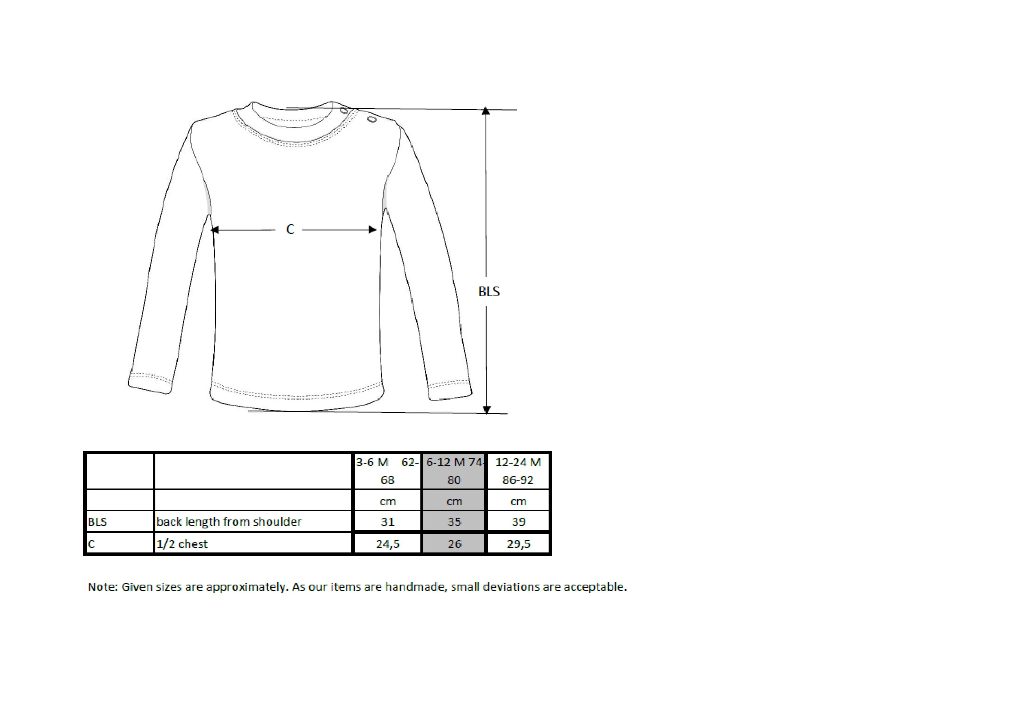 Größentabelle für Organic Baby T-Shirt Long Sleeve Noah 02 – X13420