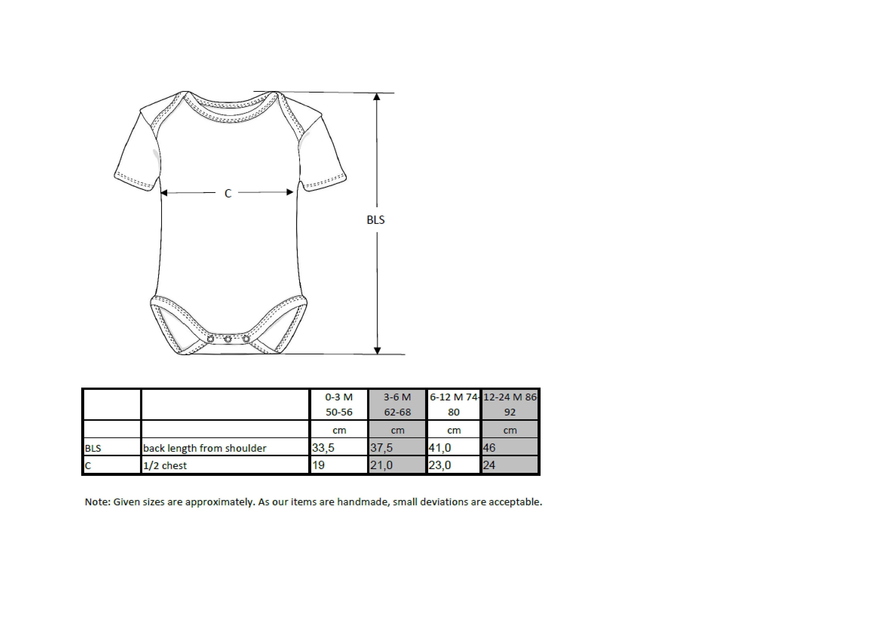 Größentabelle für Organic Baby Bodysuit Short Sleeve Rebel 01 – X21120