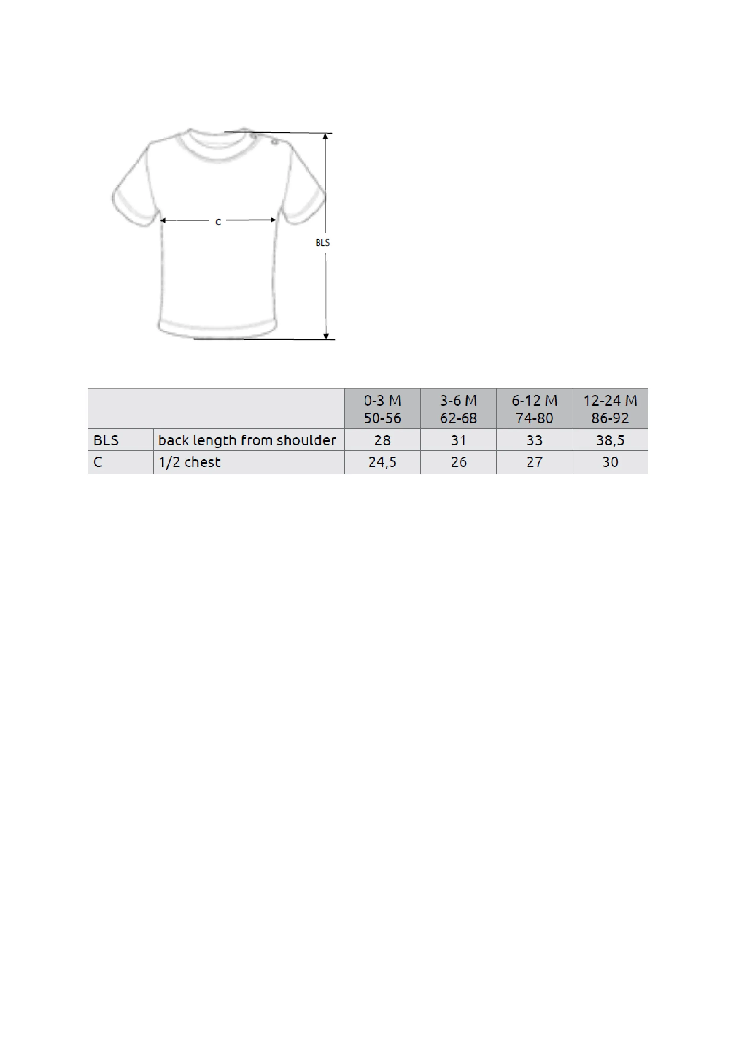Größentabelle für Bio Short Sleeve Baby T-Shirt – X954