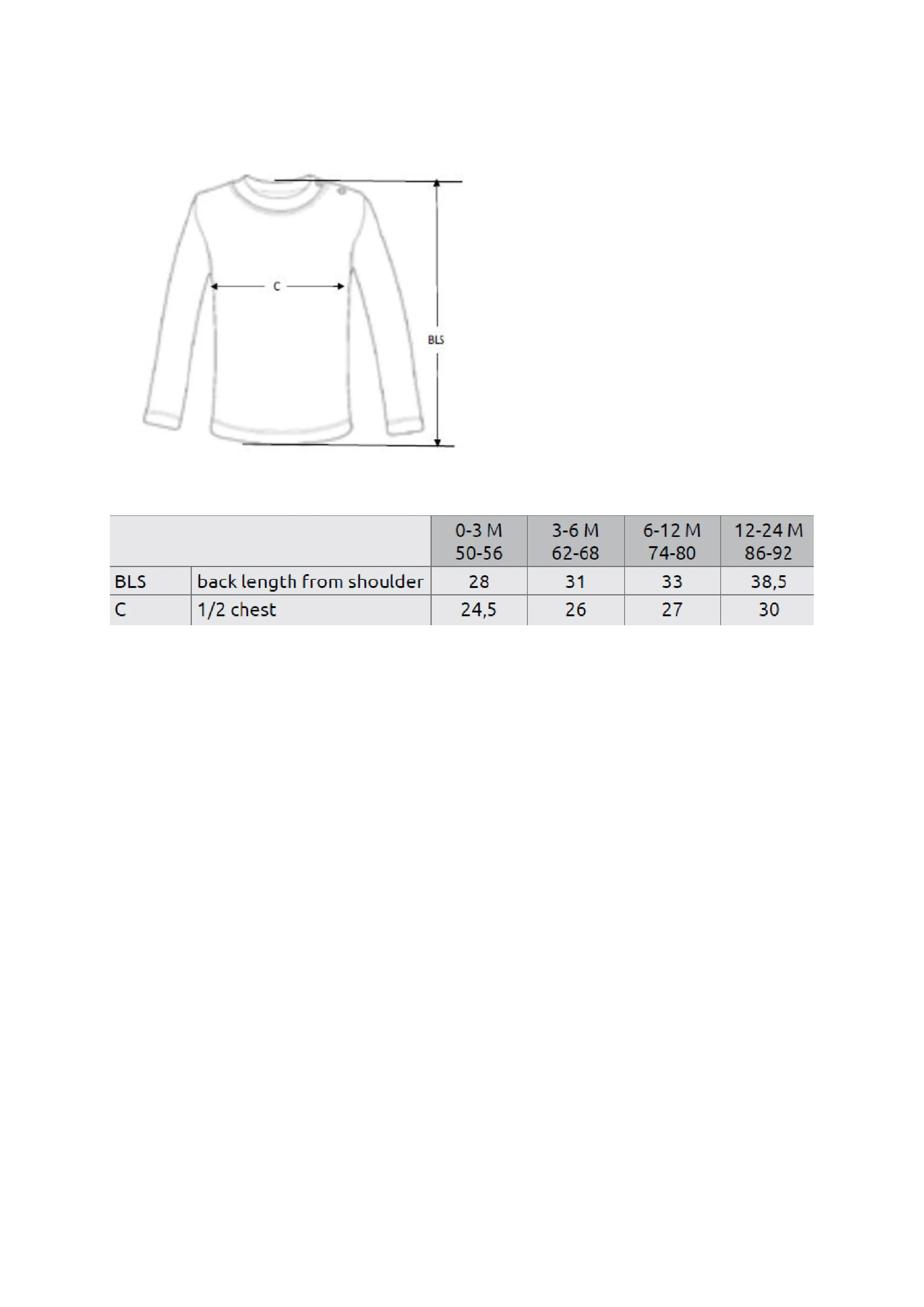 Größentabelle für Bio Long Sleeve Baby T-Shirt – X955